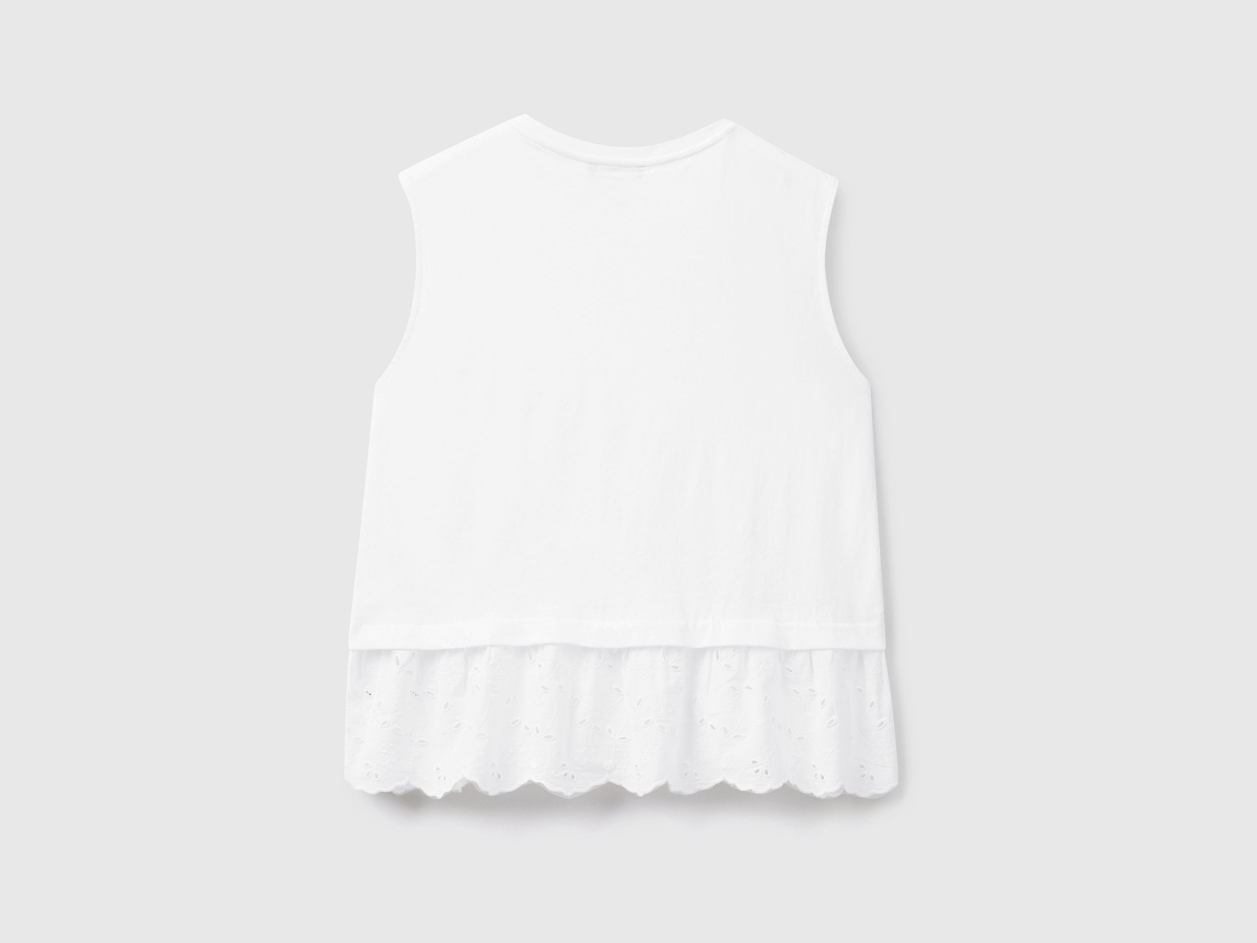 Tank top with broderie anglaise flounce