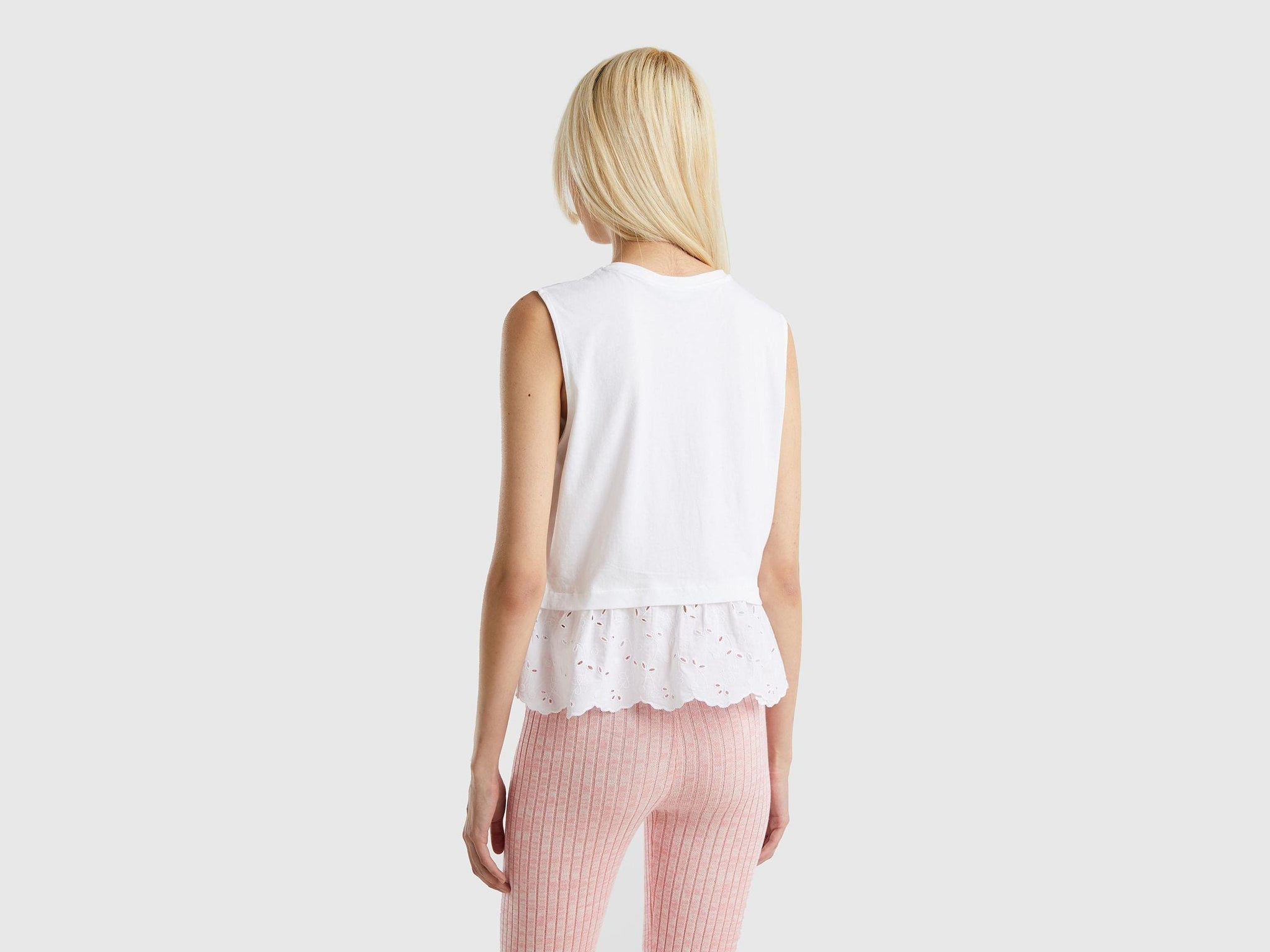 Tank top with broderie anglaise flounce