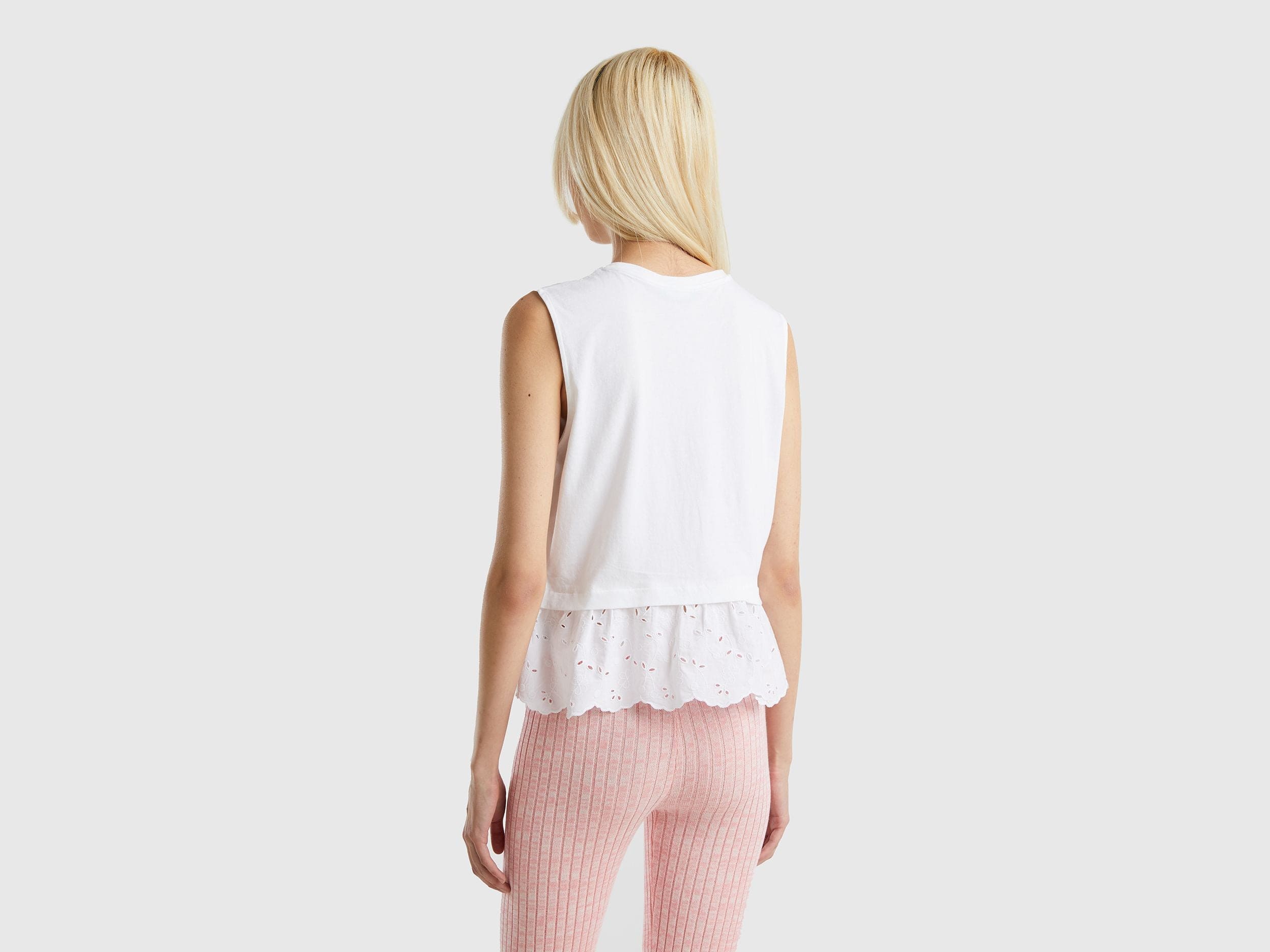Tank top with broderie anglaise flounce