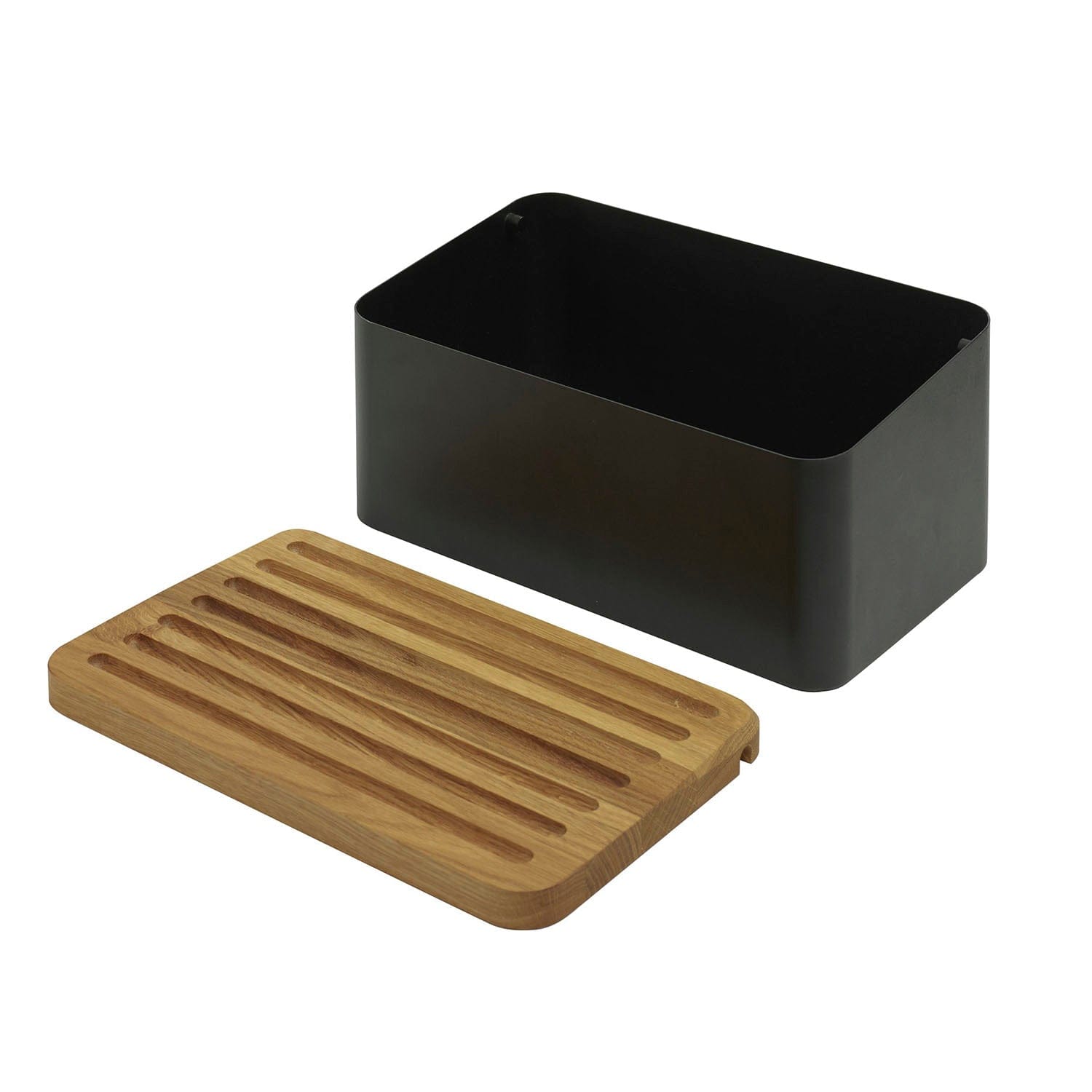 Legnoart Crispy Bread Bin Black Body & Removable Oak Bread Board Bb-80B
