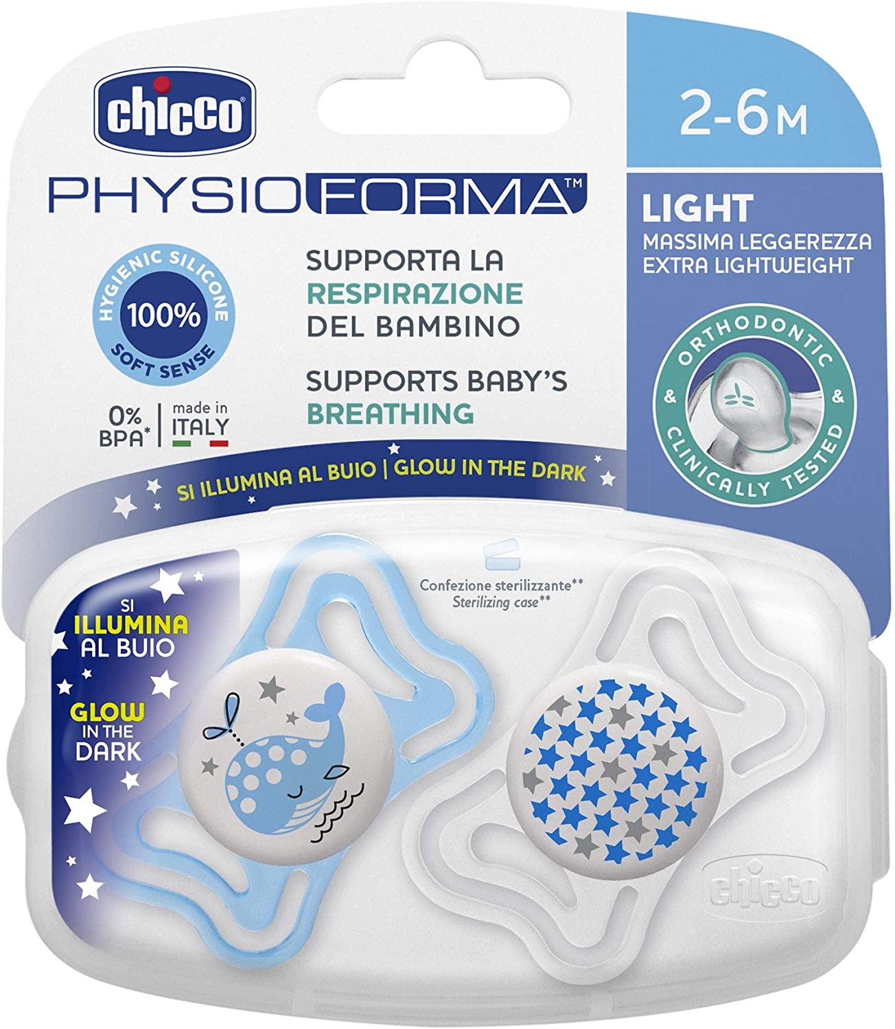 CHICCO Chupete Physio Light Glow 2-6m 2 ud