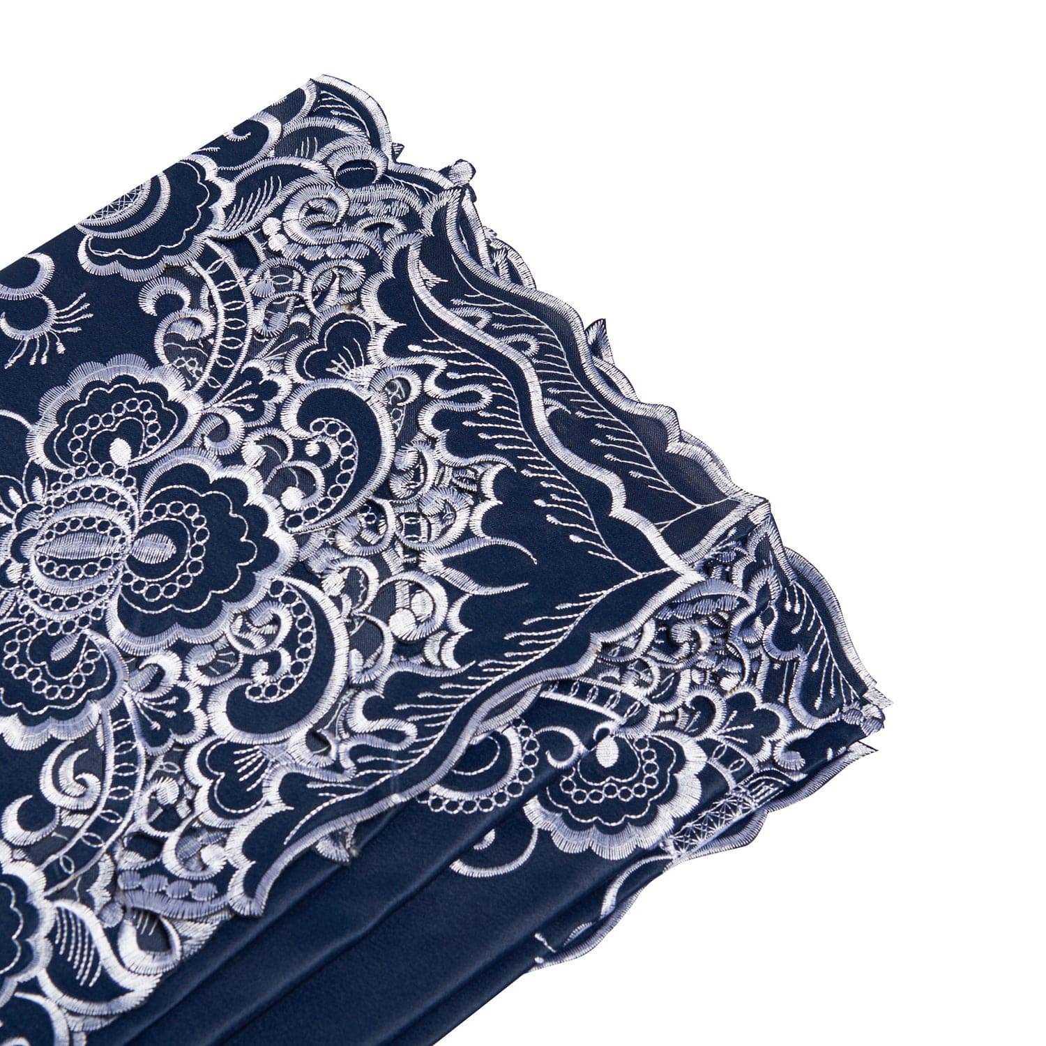 Paramount Midnight Blue Satin With White Embroidery Tablecloth