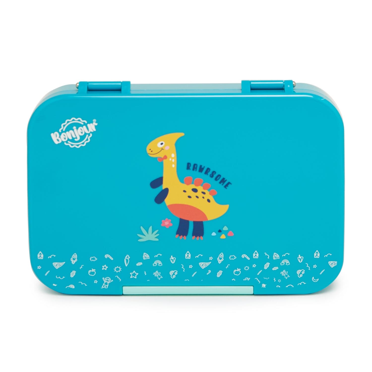 BONJOUR RECTANGULAR MINI LUNCH BOX 6/4 COMPARTMENT GREEN DINOSAUR