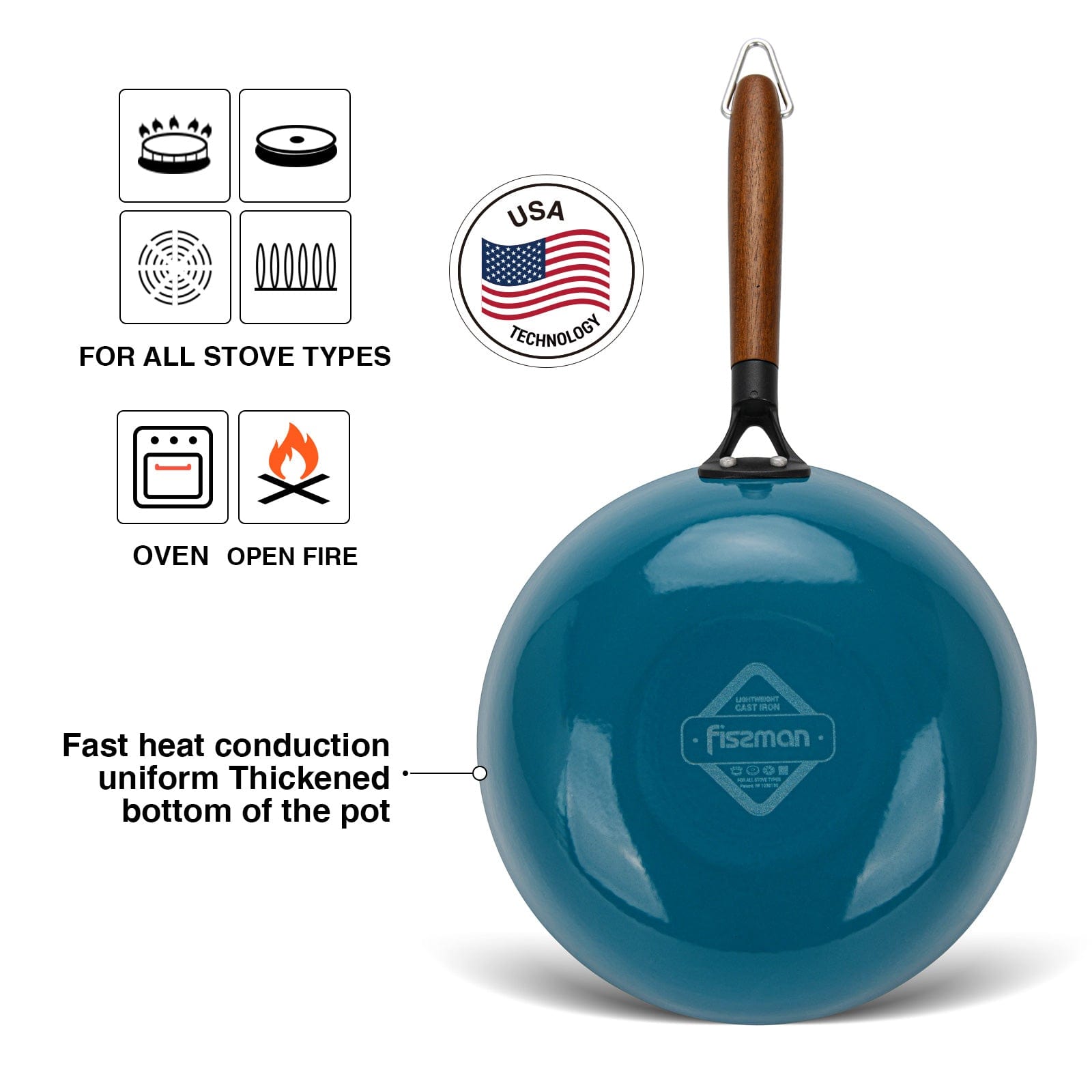 Fissman Wok Seagreen Cast Iron 4L