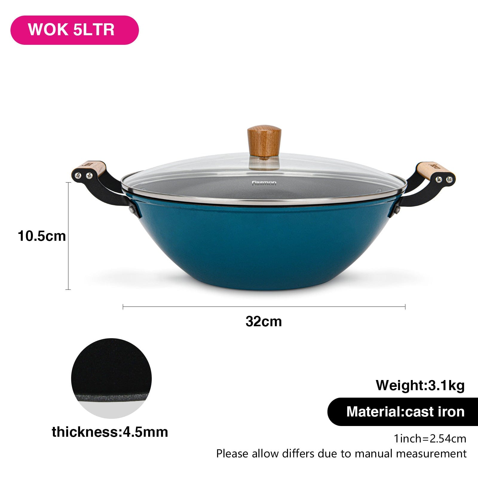 Fissman Wok Seagreen Cast Iron 5L