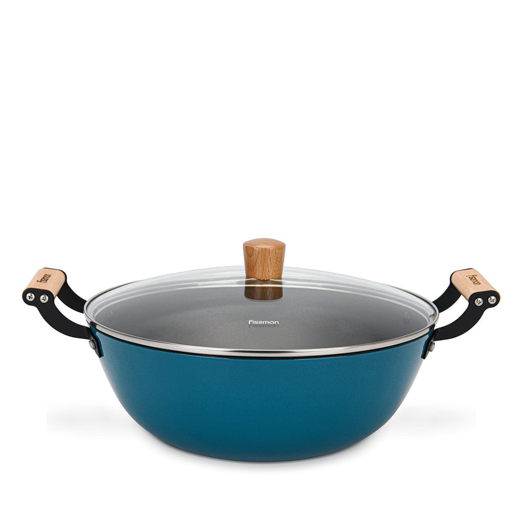 Fissman Stockpot Seagreen Series Series With Glass Lid Enamelled Lightweight Cast Iron With Non-Stick Coating 32x125cm/8LTR