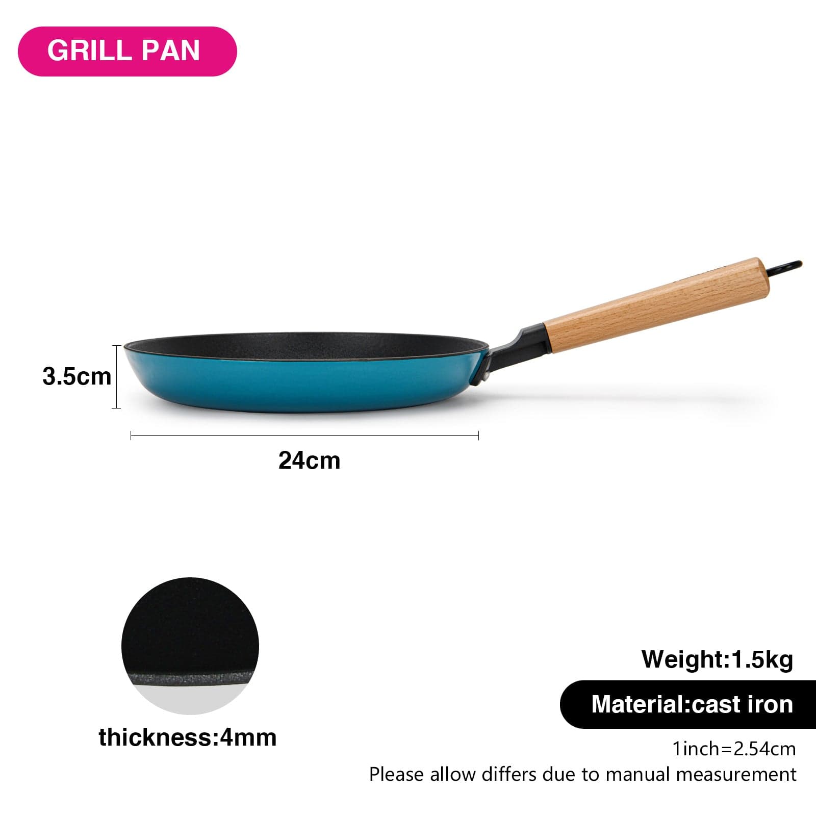 Fissman Grill Pan Cast Iron Wooden 24cm