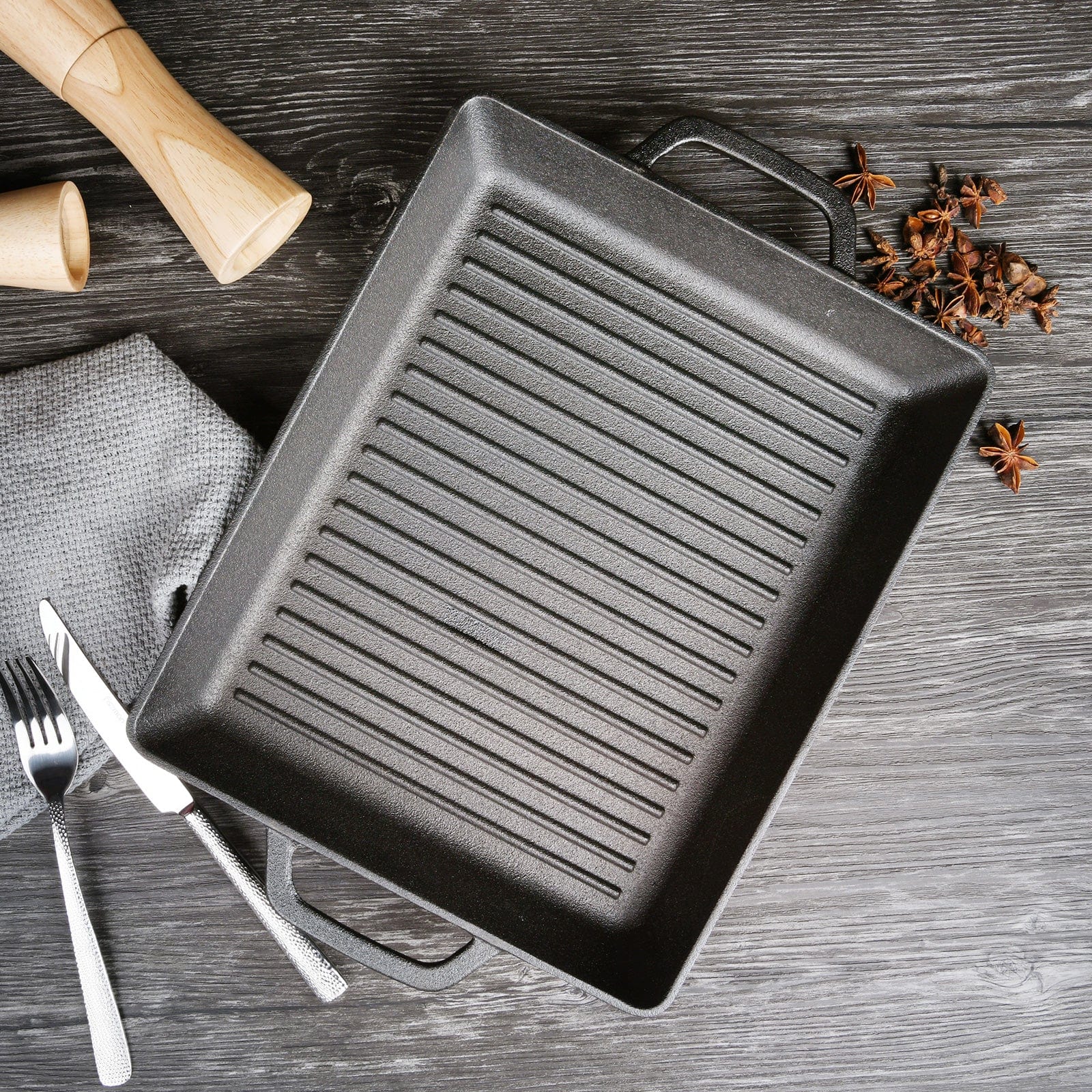 Fissman Grill Pan Cast Iron Rectangular Black 32.5cm