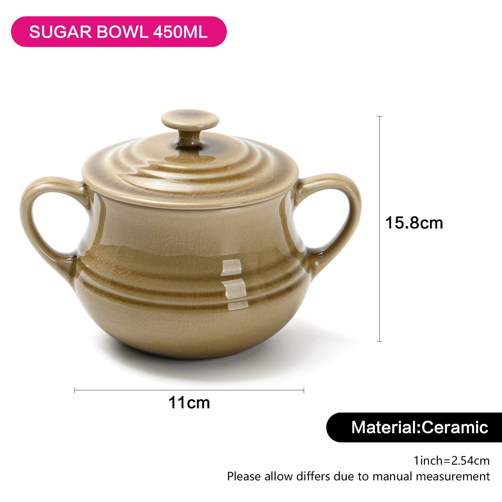 Fissman Sugar Bowl Ceramic Brown 450ml