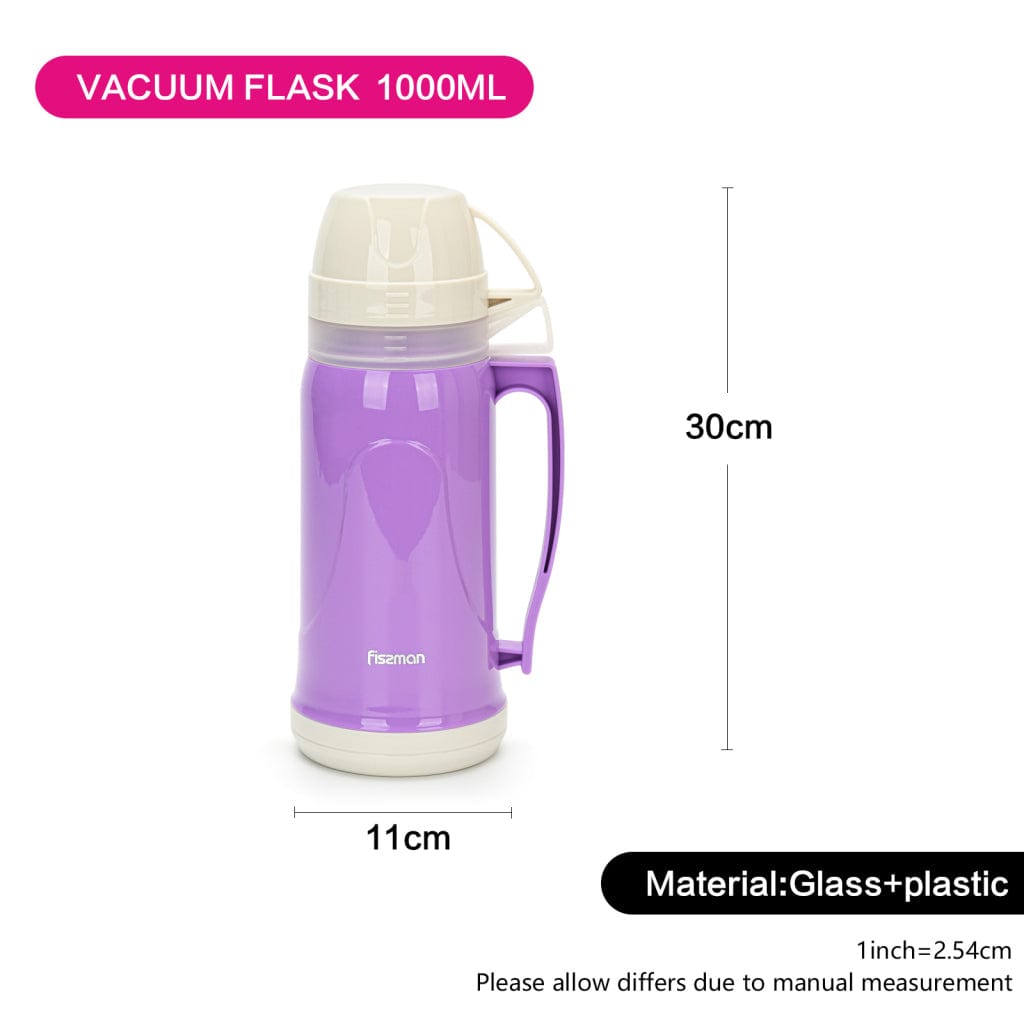 Fissman Vacuum Flask with Glass Liner And Plastic Case Purple 1000ml