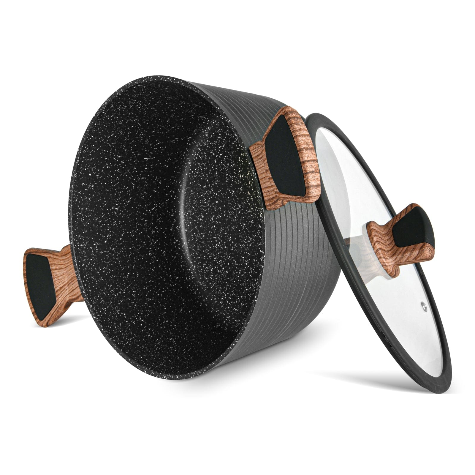 Fissman Stockpot Diamond Series Series With Glass Lid Aluminum With Non-Stick Coating 20x10cm/2.6LTR Black/Brown