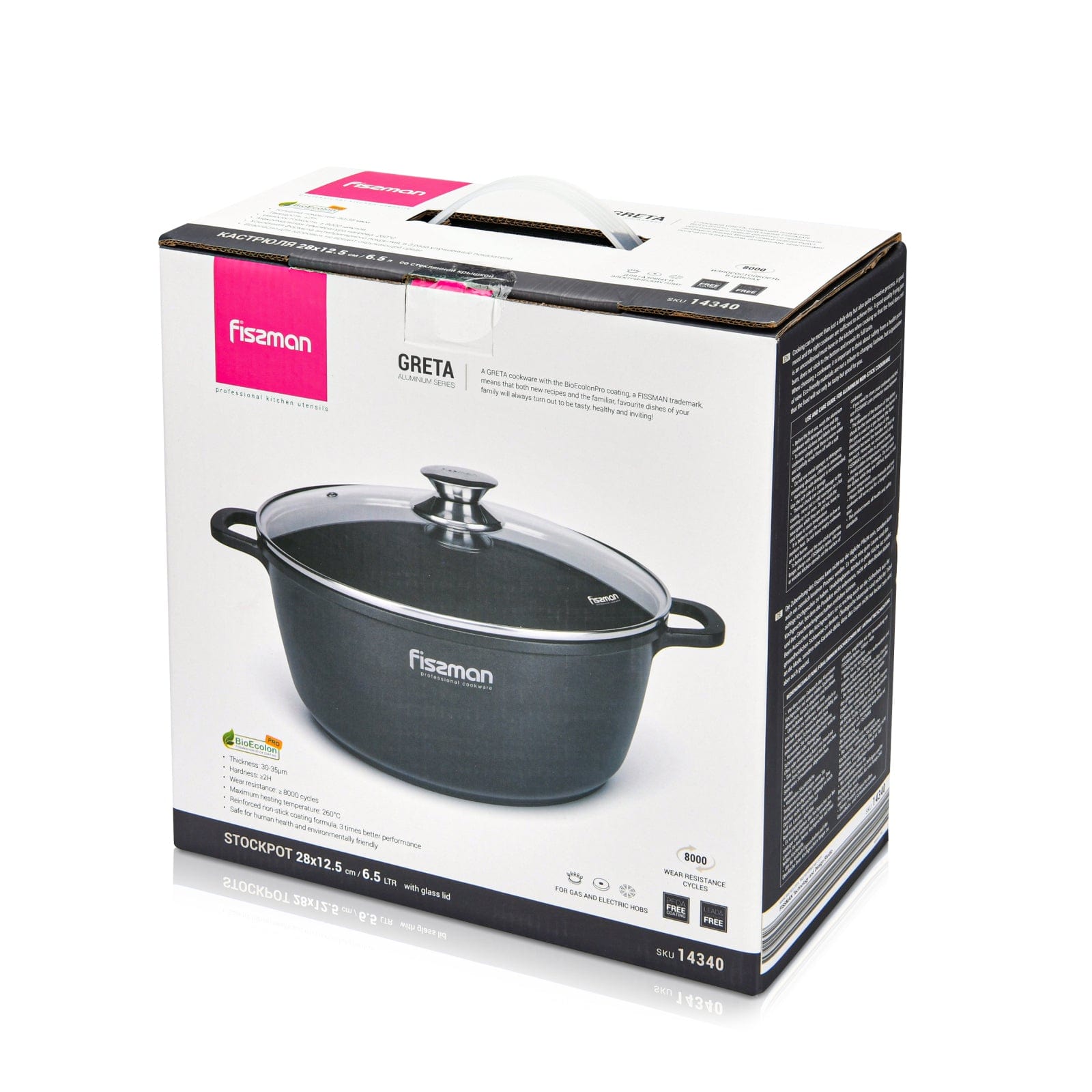 Fissman Stockpot Aluminium With Non-Stick Coating GRETA 28x12.5cm/6.5L with Glass Lid