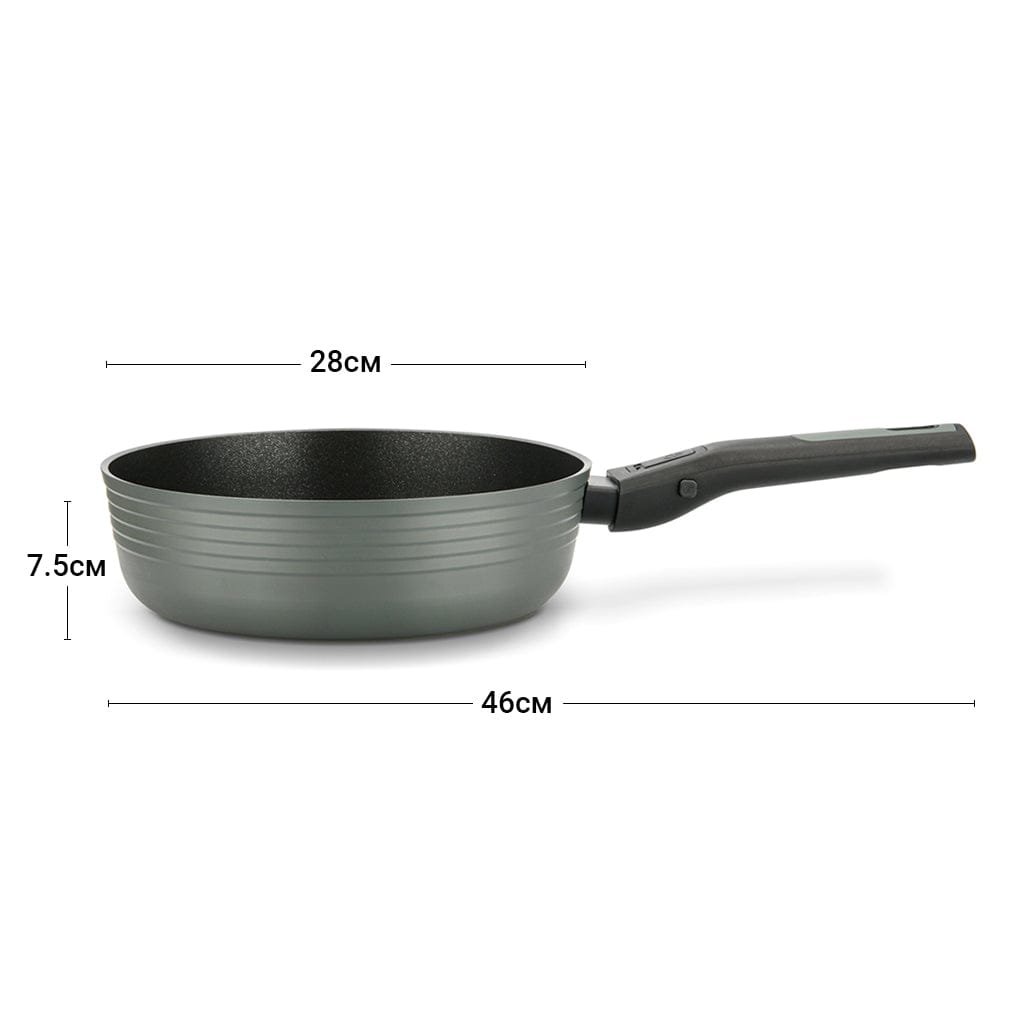 Fissman Deep Frying Pan With Detachable Handle With Glass Lid Brilliant Series Aluminum With Induction Bottom And Professional Non Stick Coating Xylanplus Green 28x7.5cm