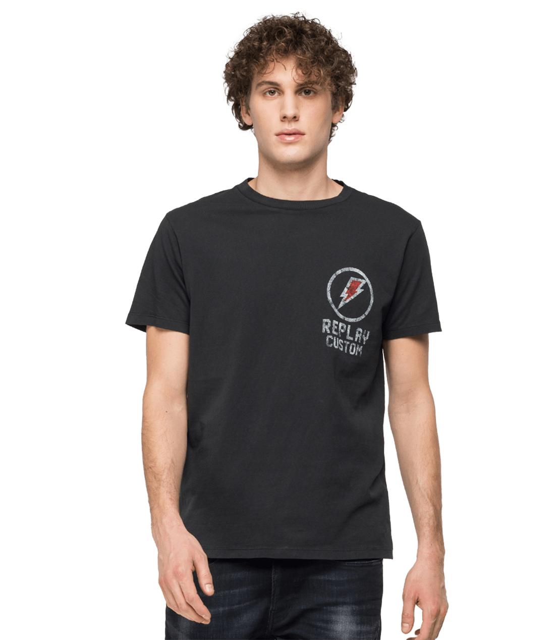 Crewneck T-Shirt With Replay Print And Tiger