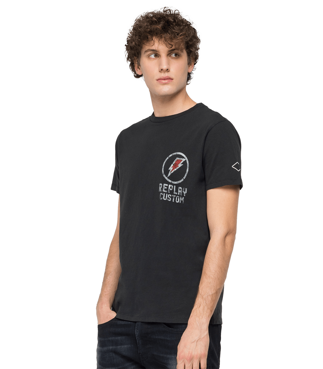 Crewneck T-Shirt With Replay Print And Tiger