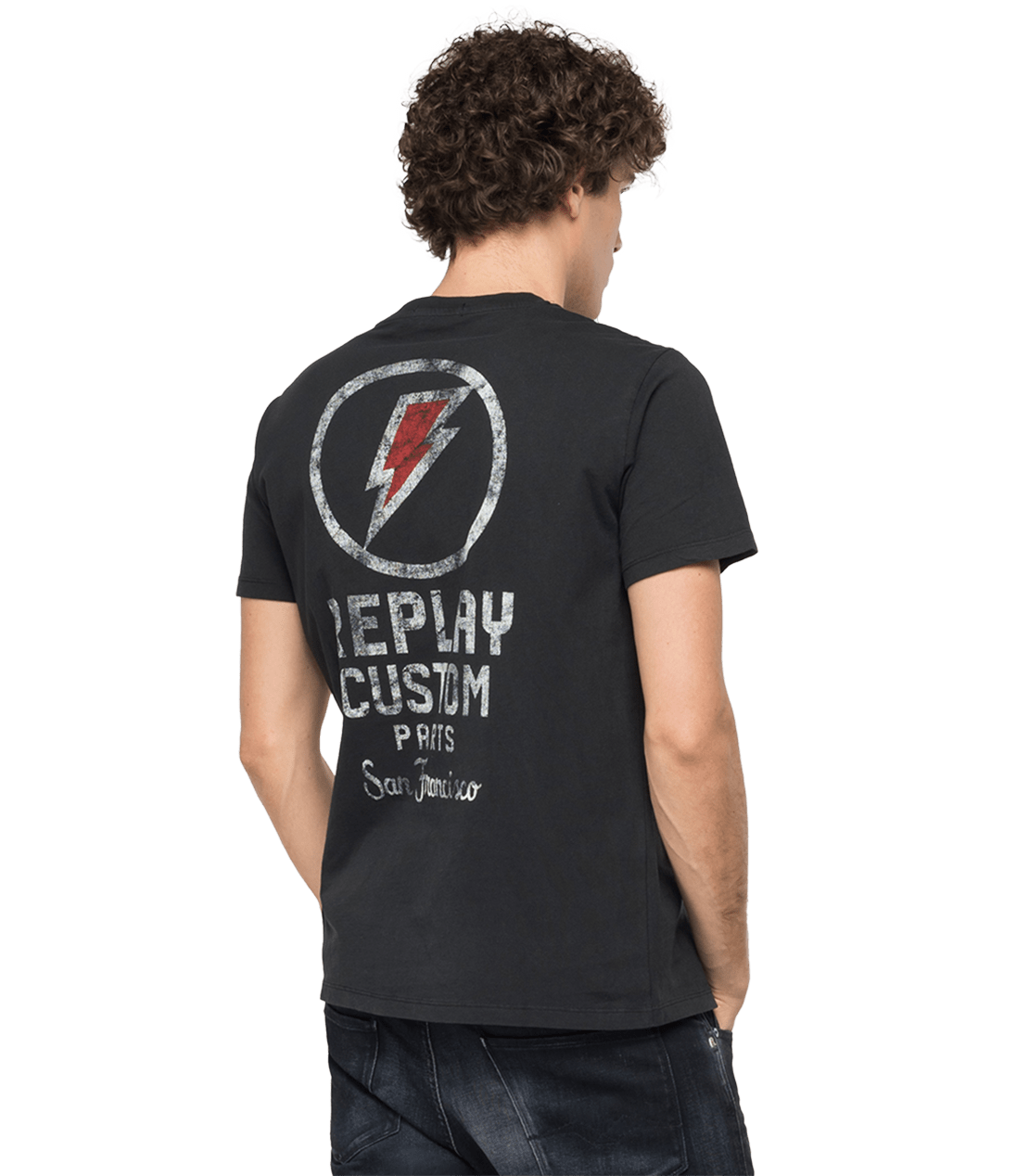 Crewneck T-Shirt With Replay Print And Tiger