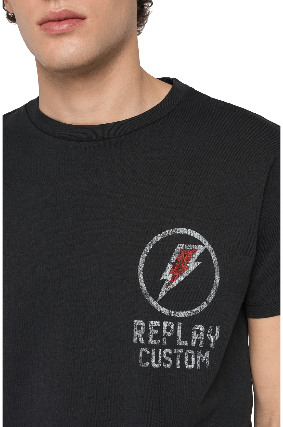 Crewneck T-Shirt With Replay Print And Tiger