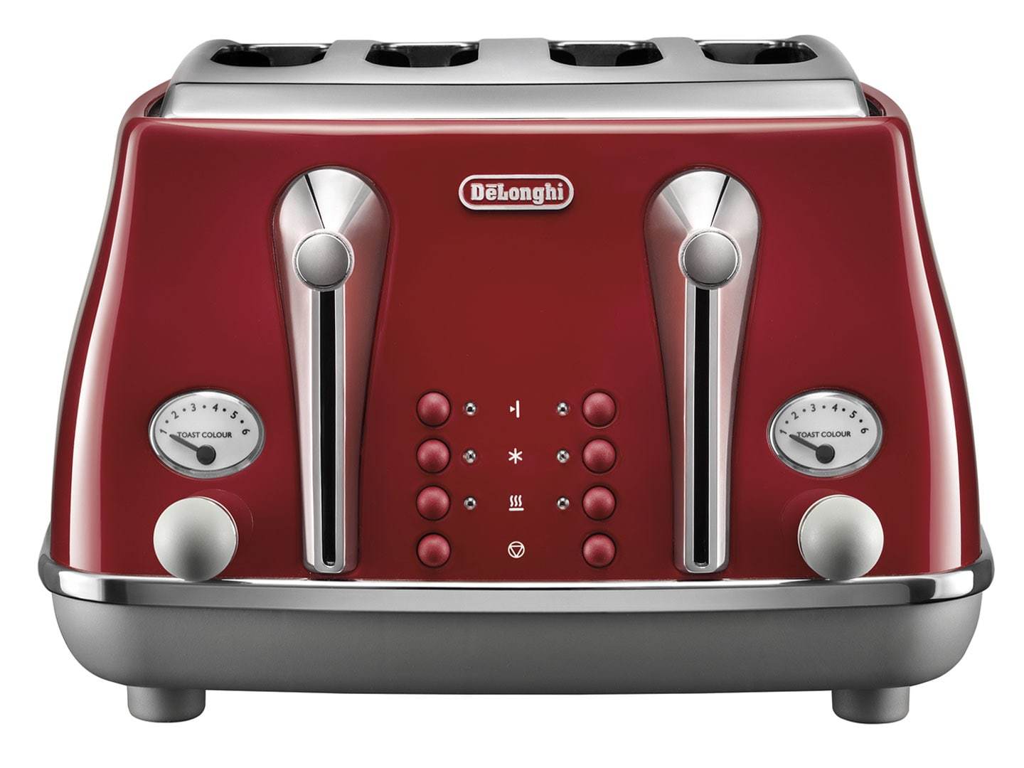 De'Longhi Icona Capitals Red Vintage Style Slice Toaster, Browning