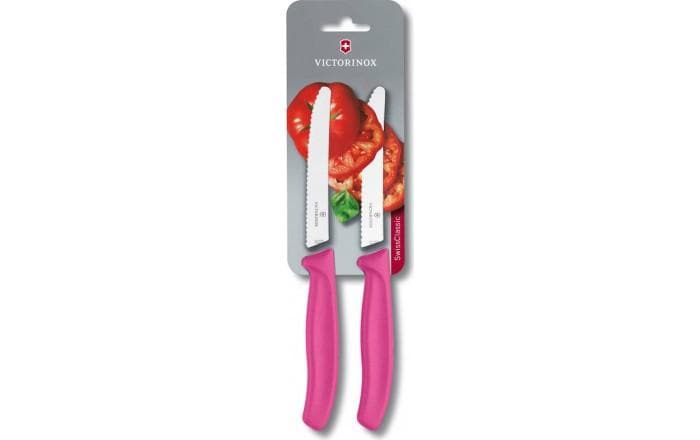 VICTORINOX SWISS CLASSIC 2PIECES TOMATO & TABLE PARING KNIFE WAVY EDGE PINK NYLON HANDLE BLADE 11CM - 6.7836.L115B