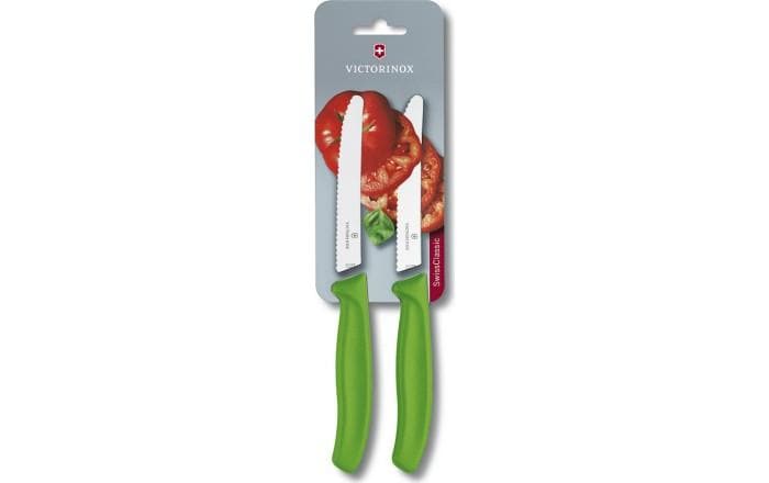VICTORINOX SWISS CLASSIC 2PIECES TOMATO & TABLE PARING KNIFE WAVY EDGE GREEN NYLON HANDLE BLADE 11CM - 6.7836.L114B