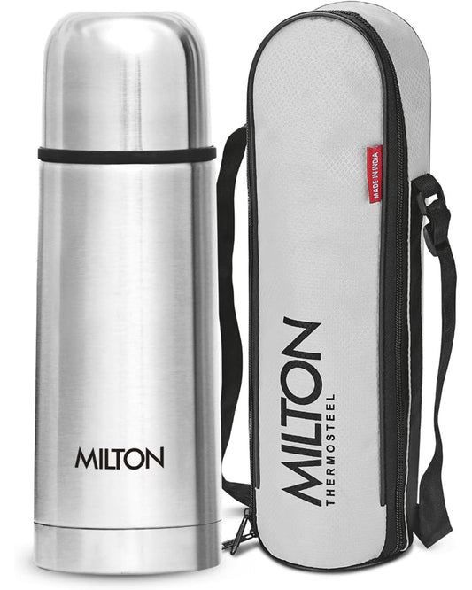 Milton Flip Lid 350 Thermosteel 350 Ml Water Bottle, 24 Hr Hot And Cold I Leak Proof Lid With Jacket, Isi Certified I Vacuum Insulated I For Office, Gym, School I Silver