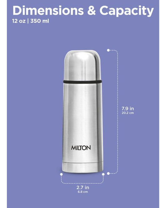 Milton Flip Lid 350 Thermosteel 350 Ml Water Bottle, 24 Hr Hot And Cold I Leak Proof Lid With Jacket, Isi Certified I Vacuum Insulated I For Office, Gym, School I Silver