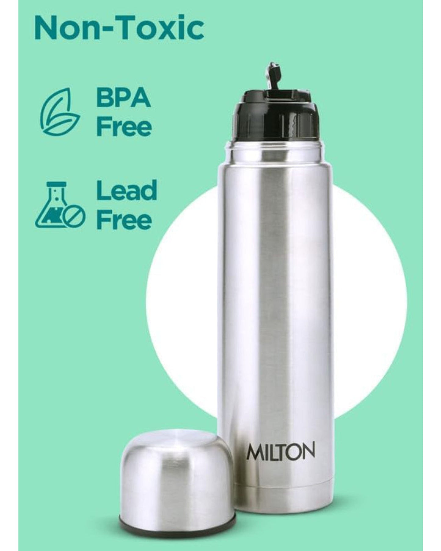 Milton Flip Lid 350 Thermosteel 350 Ml Water Bottle, 24 Hr Hot And Cold I Leak Proof Lid With Jacket, Isi Certified I Vacuum Insulated I For Office, Gym, School I Silver