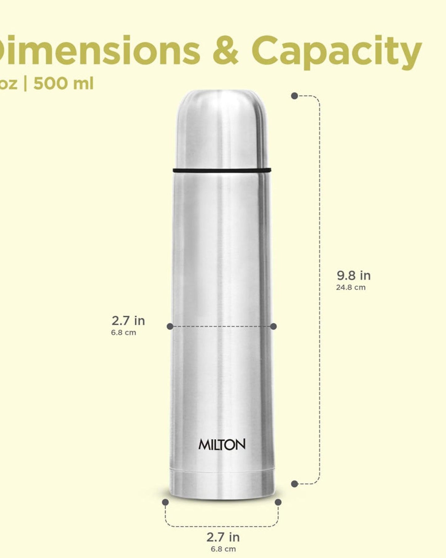 Milton Flip Lid 500 Thermosteel 500 Ml Water Bottle, 24 Hr Hot And Cold I Leak Proof Lid With Jacket, Isi Certified I Vacuum Insulated I For Office, Gym, School I Silver