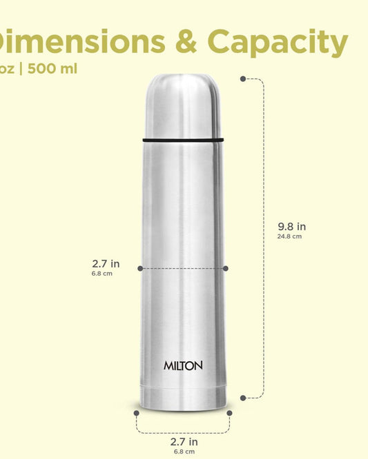 Milton Flip Lid 500 Thermosteel 500 Ml Water Bottle, 24 Hr Hot And Cold I Leak Proof Lid With Jacket, Isi Certified I Vacuum Insulated I For Office, Gym, School I Silver