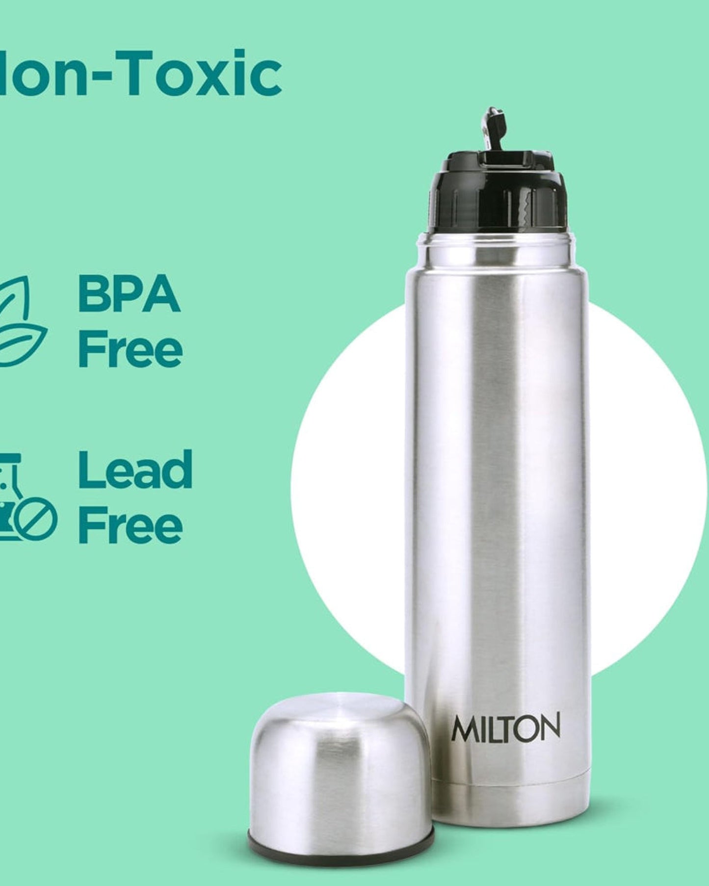 Milton Flip Lid 500 Thermosteel 500 Ml Water Bottle, 24 Hr Hot And Cold I Leak Proof Lid With Jacket, Isi Certified I Vacuum Insulated I For Office, Gym, School I Silver
