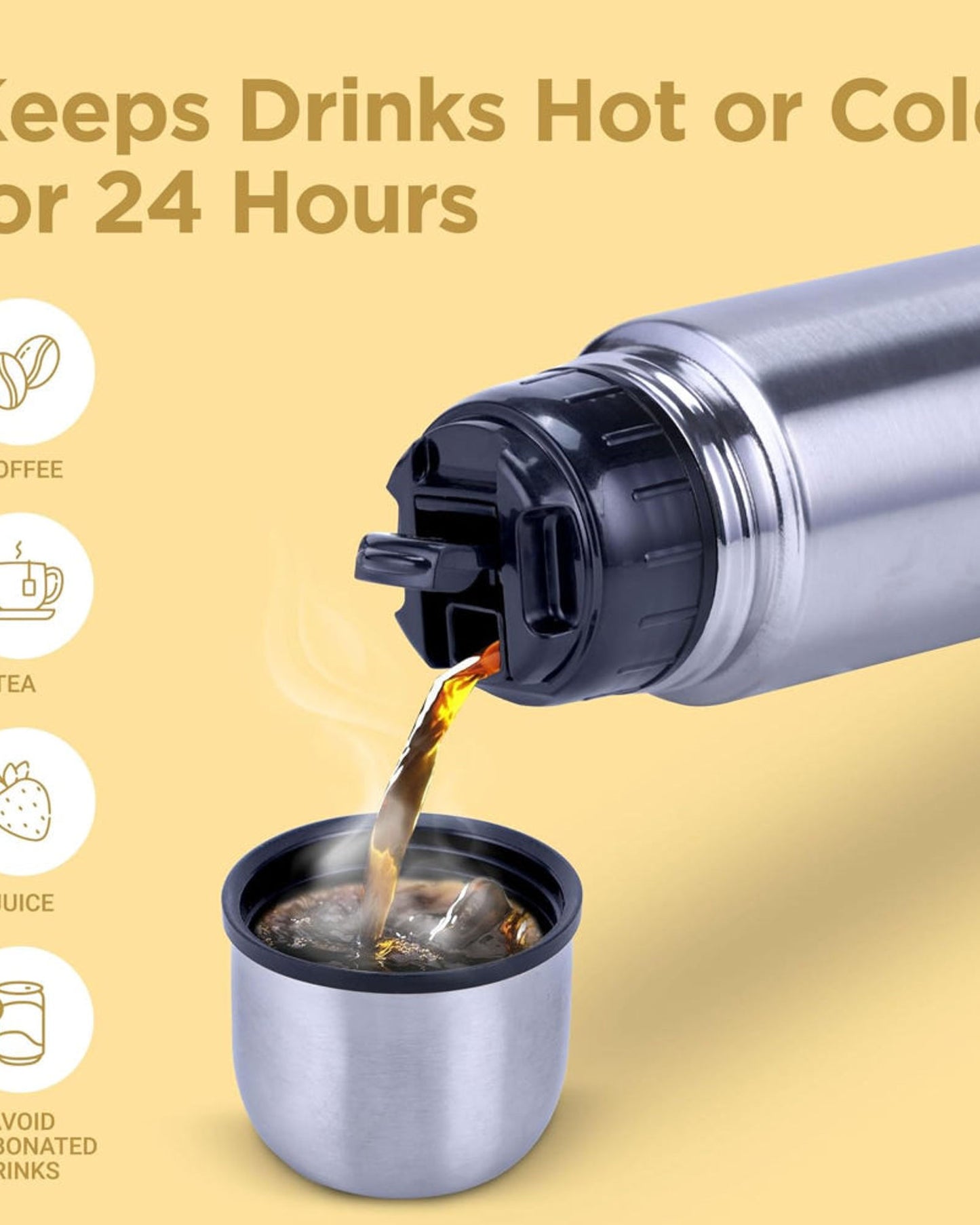 Milton Flip Lid 500 Thermosteel 500 Ml Water Bottle, 24 Hr Hot And Cold I Leak Proof Lid With Jacket, Isi Certified I Vacuum Insulated I For Office, Gym, School I Silver