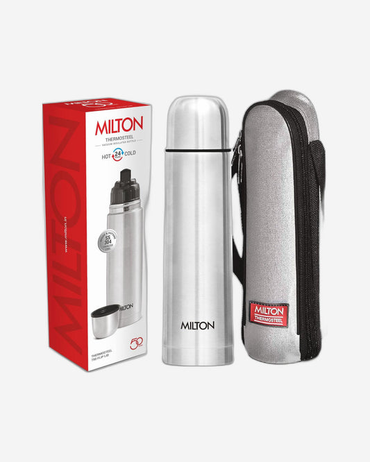 Milton Flip Lid 750 Thermosteel 750 Ml Water Bottle, 24 Hr Hot And Cold I Leak Proof Lid With Jacket, Isi Certified I Vacuum Insulated I For Office, Gym, School I Silver