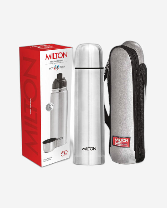 Milton Flip Lid 1000 Thermosteel 1000 Ml Water Bottle, 24 Hr Hot And Cold I Leak Proof Lid With Jacket, Isi Certified I Vacuum Insulated I For Office, Gym, School I Silver