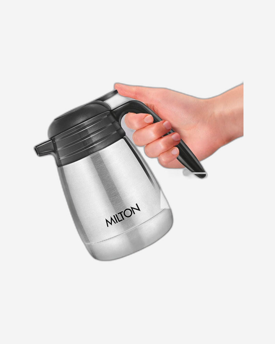 Milton Thermosteel Carafe 24 Hours Hot And Cold, 1000 Ml, Silver |Double Walled | Food Grade | Tea | Coffee, Heat & Cold Retention, Leak Proof, Rust Free, Easy To Carry