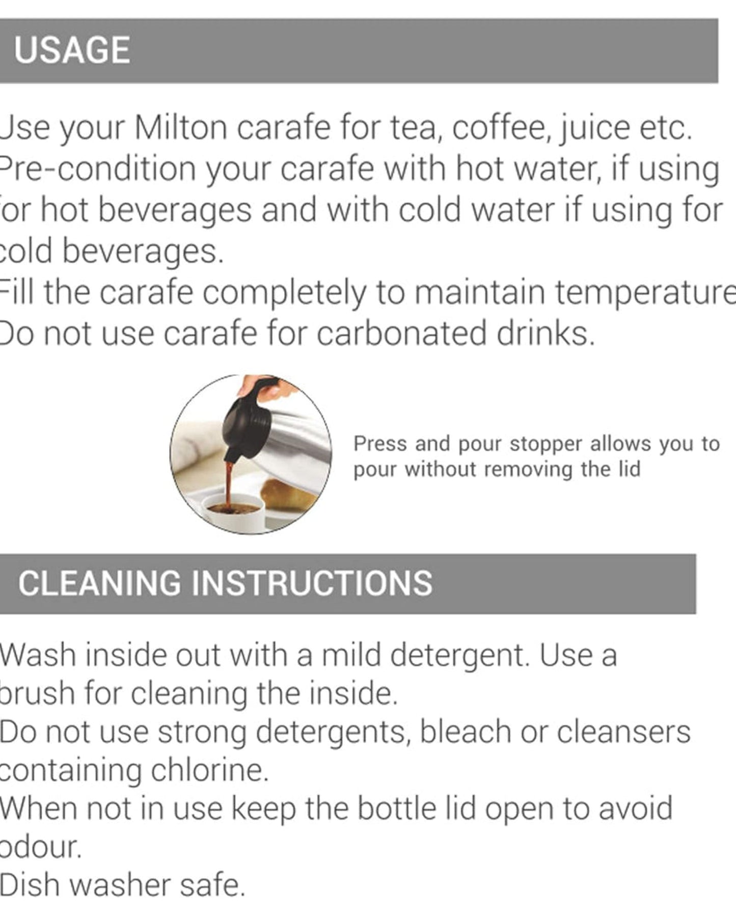 Milton Thermosteel Carafe 24 Hours Hot And Cold, 1000 Ml, Silver |Double Walled | Food Grade | Tea | Coffee, Heat & Cold Retention, Leak Proof, Rust Free, Easy To Carry