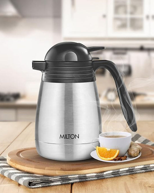 Milton Thermosteel Carafe 24 Hours Hot And Cold, 600 Ml, Silver |Double Walled | Food Grade | Tea | Coffee, Heat & Cold Retention, Leak Proof, Rust Free, Easy To Carry