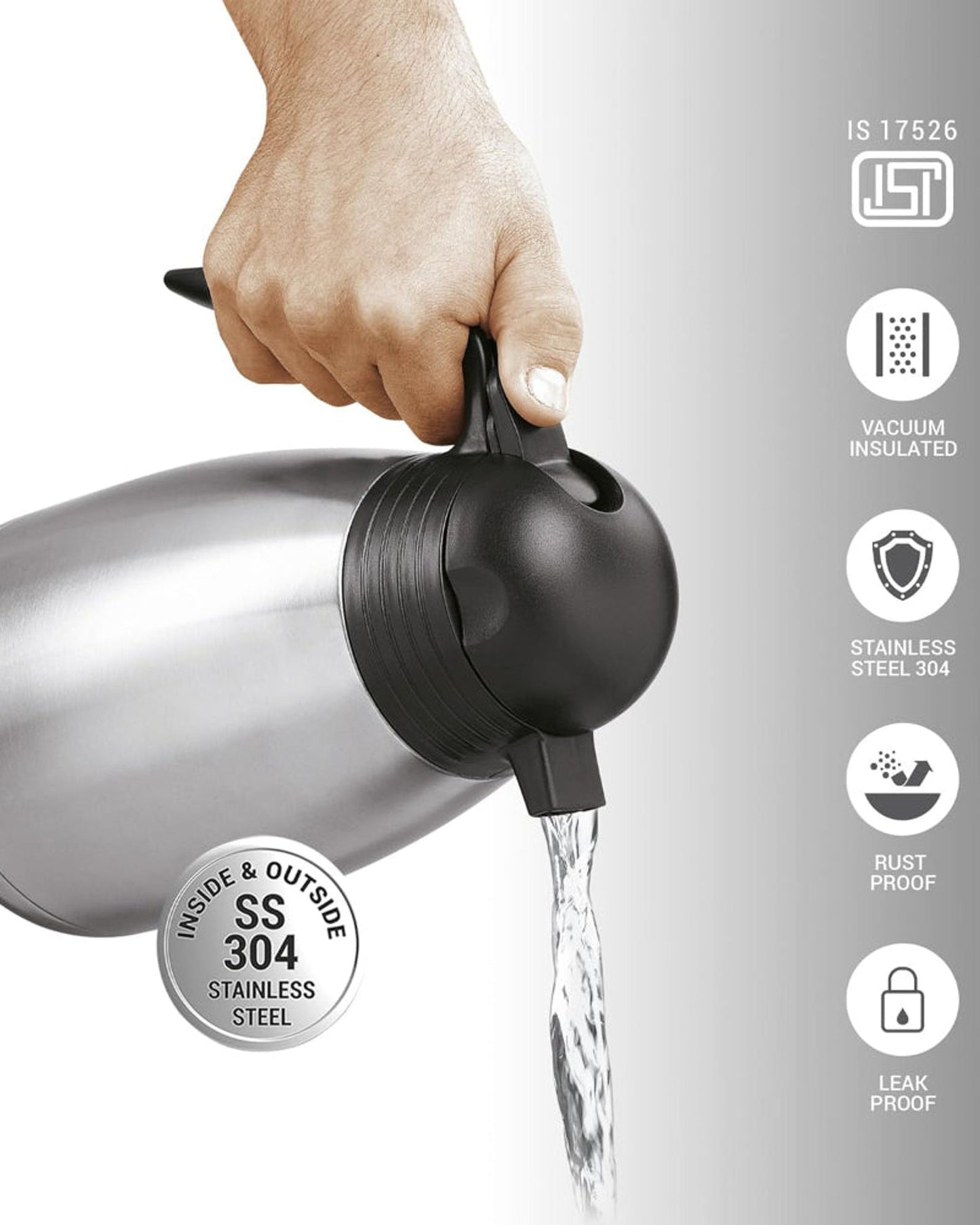 Milton Thermosteel Carafe 24 Hours Hot And Cold, 600 Ml, Silver |Double Walled | Food Grade | Tea | Coffee, Heat & Cold Retention, Leak Proof, Rust Free, Easy To Carry