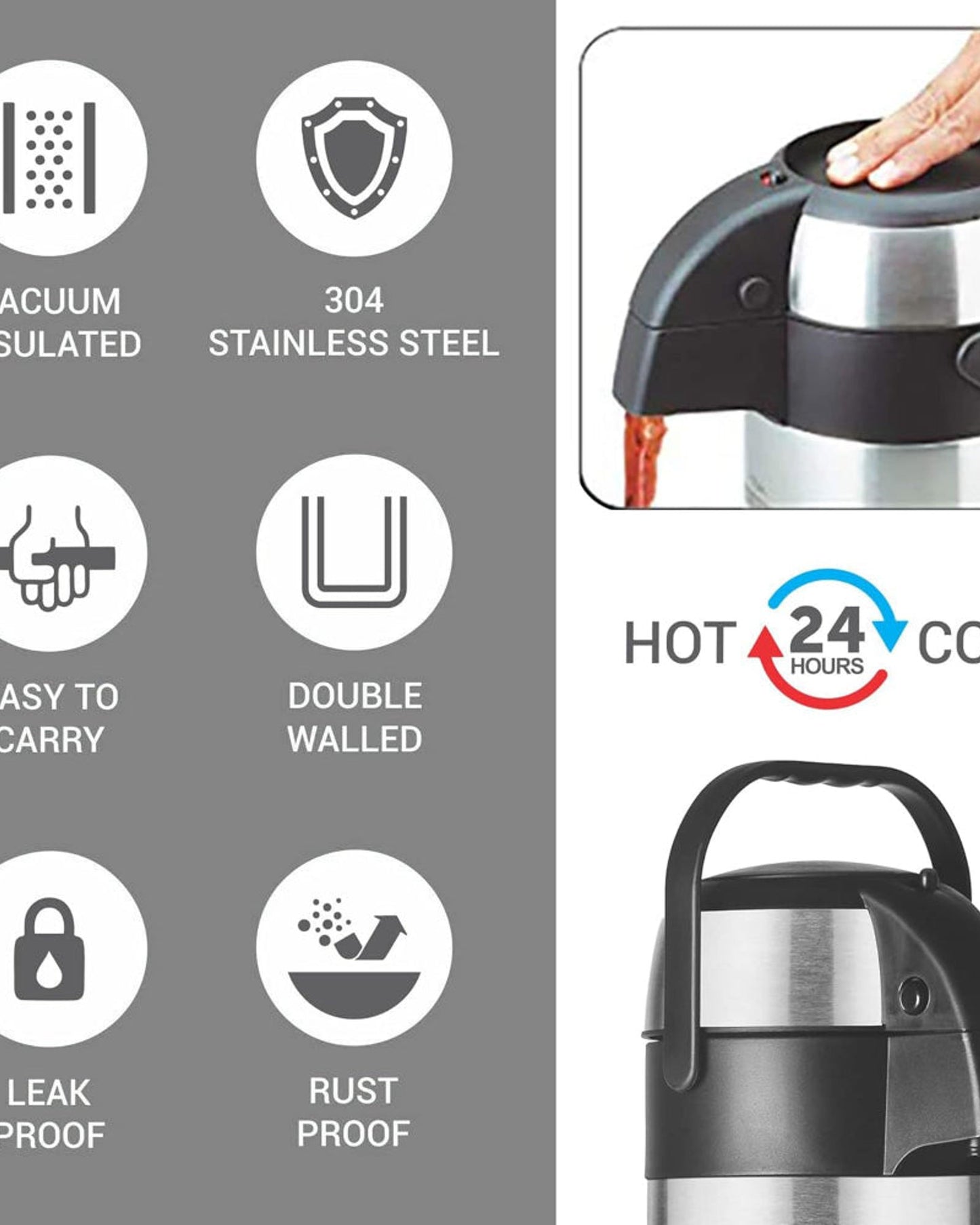 Milton Thermosteel Vaccum Insulated Beverage Dispenser 2500 (Steel, 2.5 Litre)