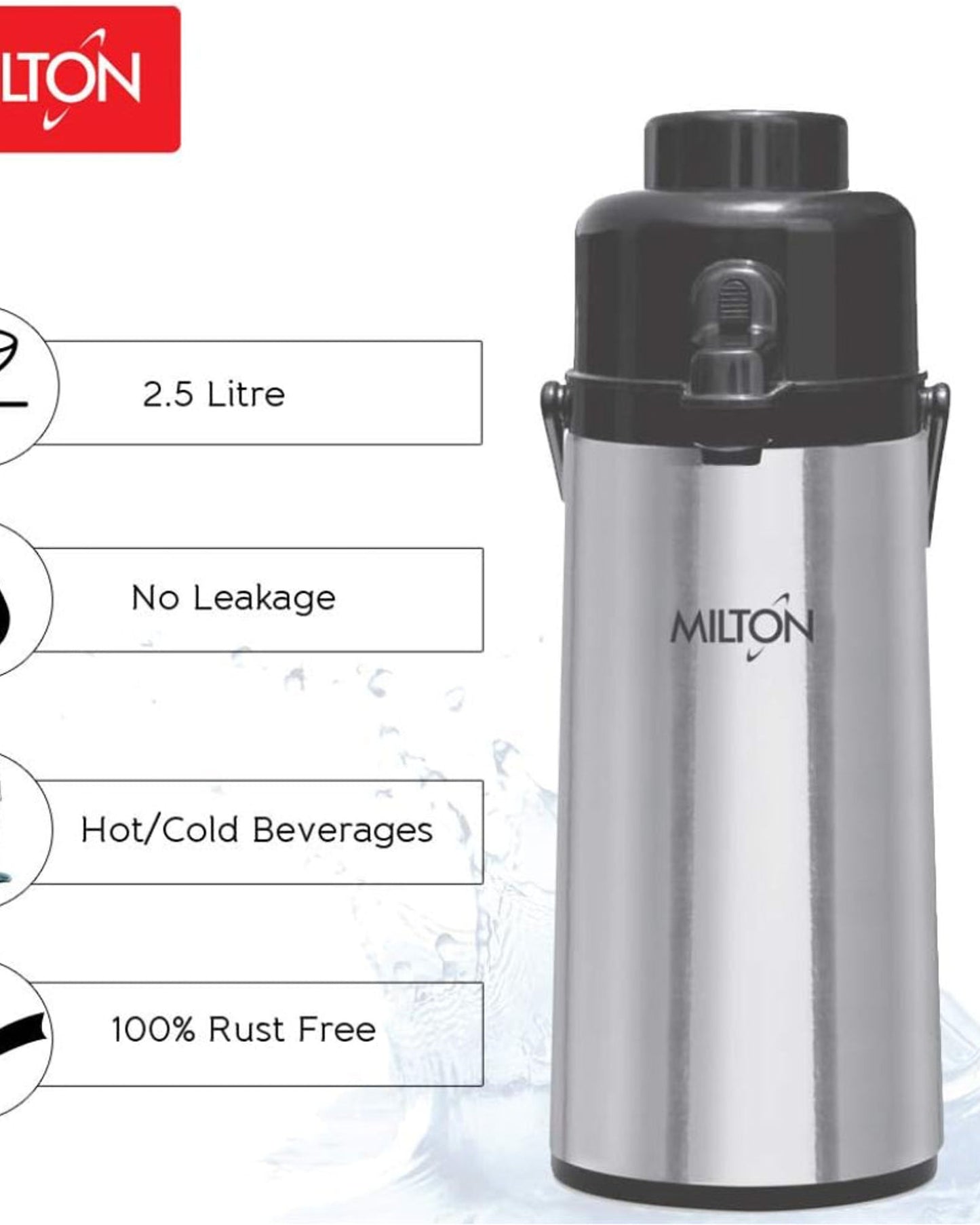 Milton Thermosteel Vaccum Insulated Flask Majesty Dlx 2500 (Steel, 2.41 Litre)