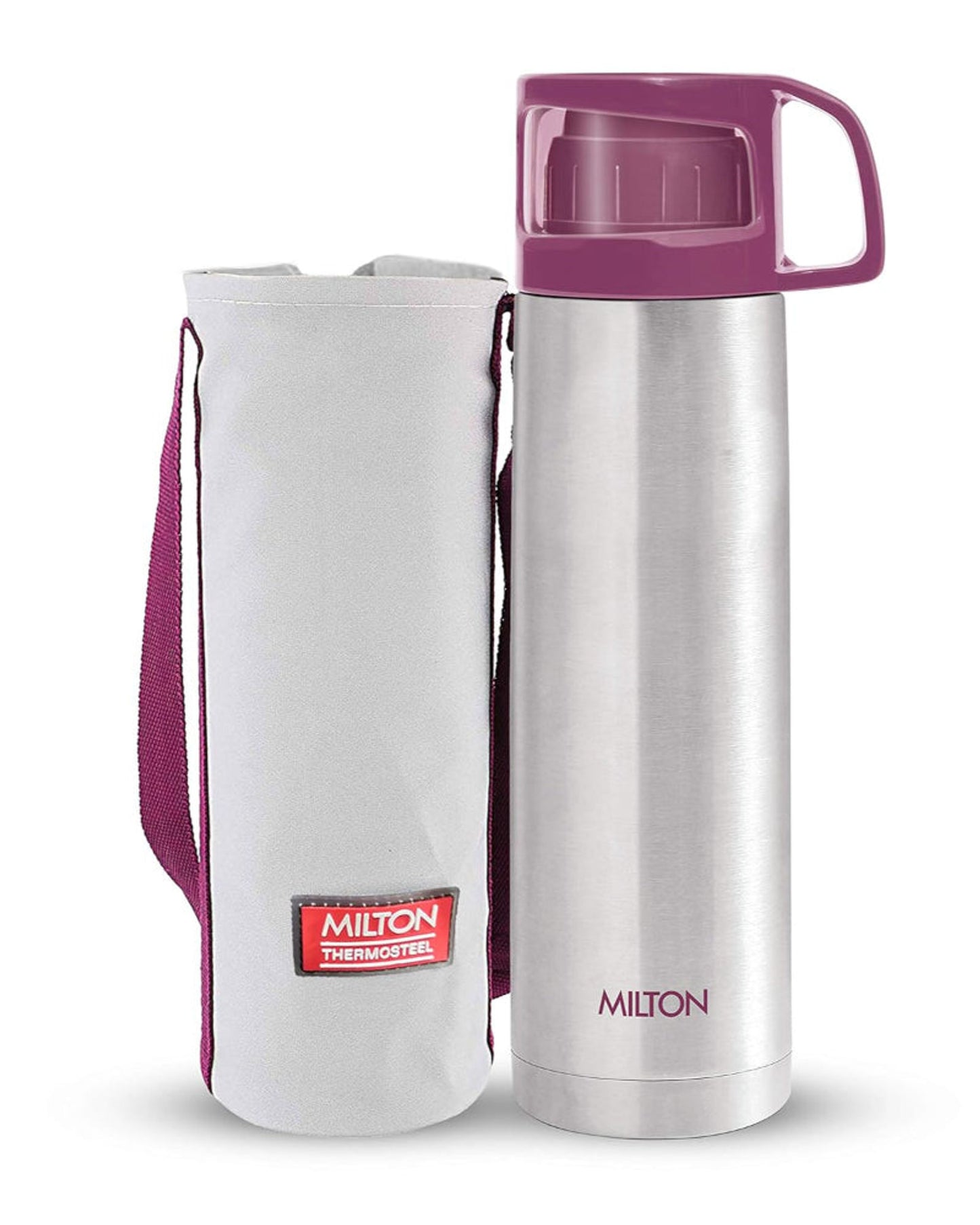 Milton Glassy 1000 Thermosteel Bottle – 1 Litre, Purple | 24-Hour Hot & Cold Insulation | Leak-Proof | Drinking Cup Lid | For Office, Gym, Home, Kitchen, Travel, Hiking & Trekking