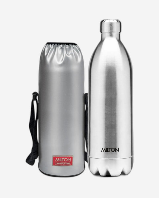 Milton 1500Ml Vacuum Insulated Water Bottle With Jacket, 18/8 Stainless Steel, Keeps Drinks Hot And Cold For 24 Hours, Double-Walled Thermos Flask With Inner Copper Coating - Duo Dlx - Silver