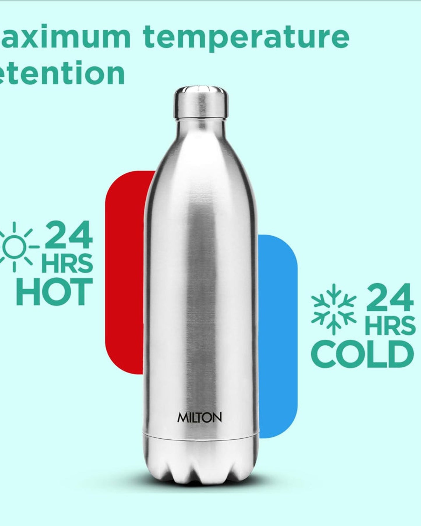 Milton 1500Ml Vacuum Insulated Water Bottle With Jacket, 18/8 Stainless Steel, Keeps Drinks Hot And Cold For 24 Hours, Double-Walled Thermos Flask With Inner Copper Coating - Duo Dlx - Silver