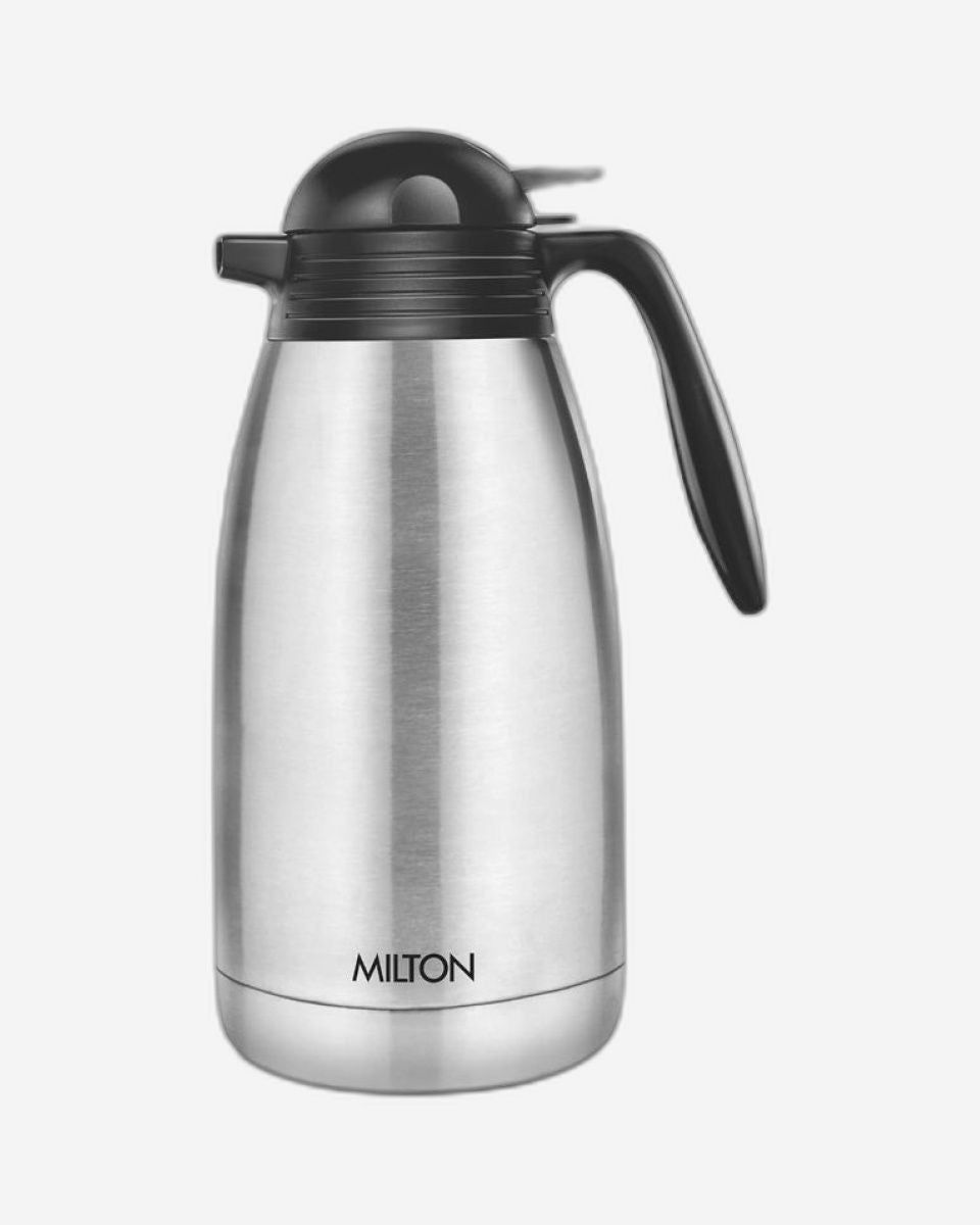 Milton 2000Ml Vacuum Insulated Tea/Coffee Pot With Press Lid, Keeps Drinks Hot And Cold For 24 Hours, 18/8 Stainless Steel Carafe, Double-Walled Flask With Inner Copper Coating - Classic - Silver