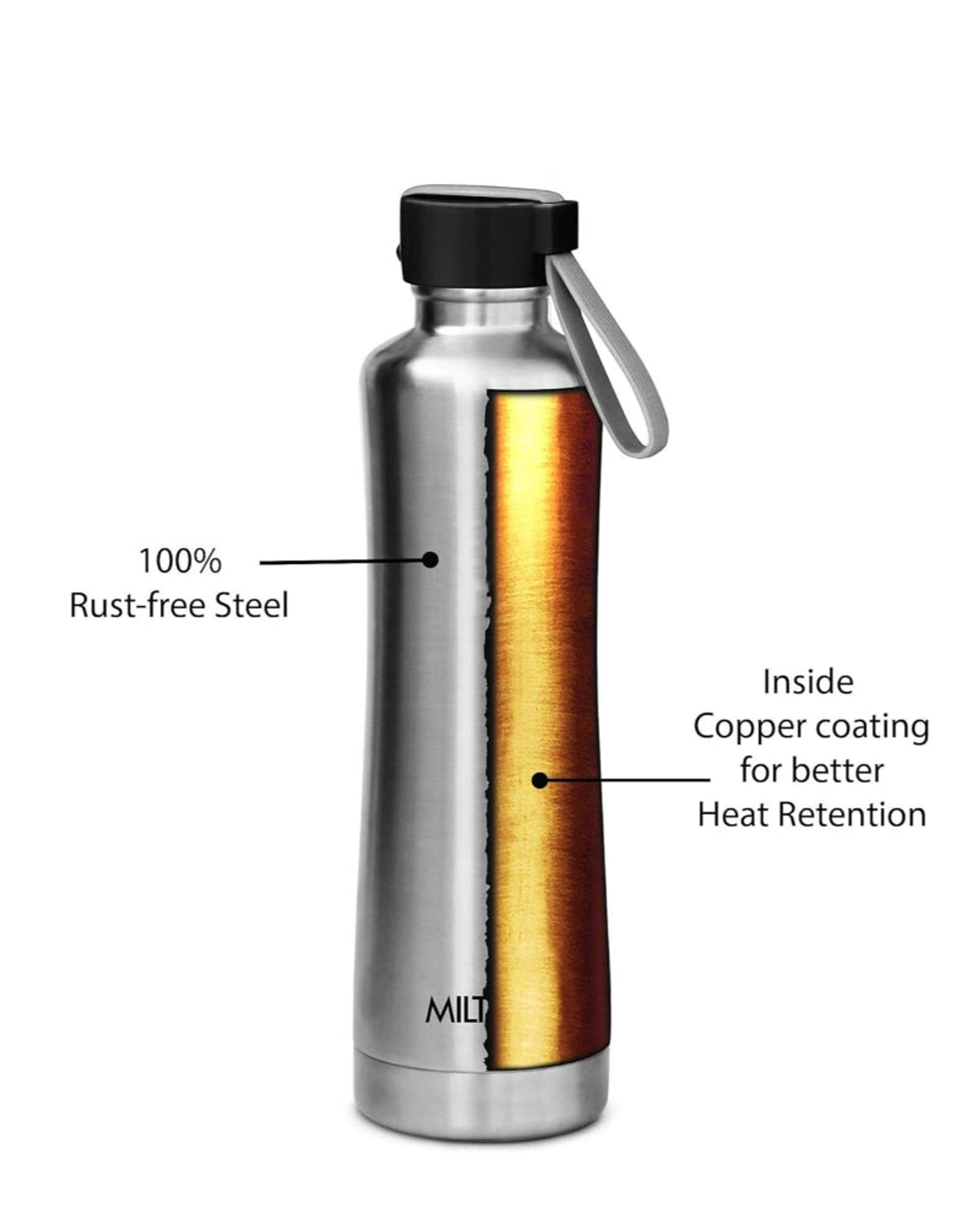 Milton New Tiara 1100 Stainless Steel 24 Hours Hot And Cold Water Bottle, 900 Ml, Silver