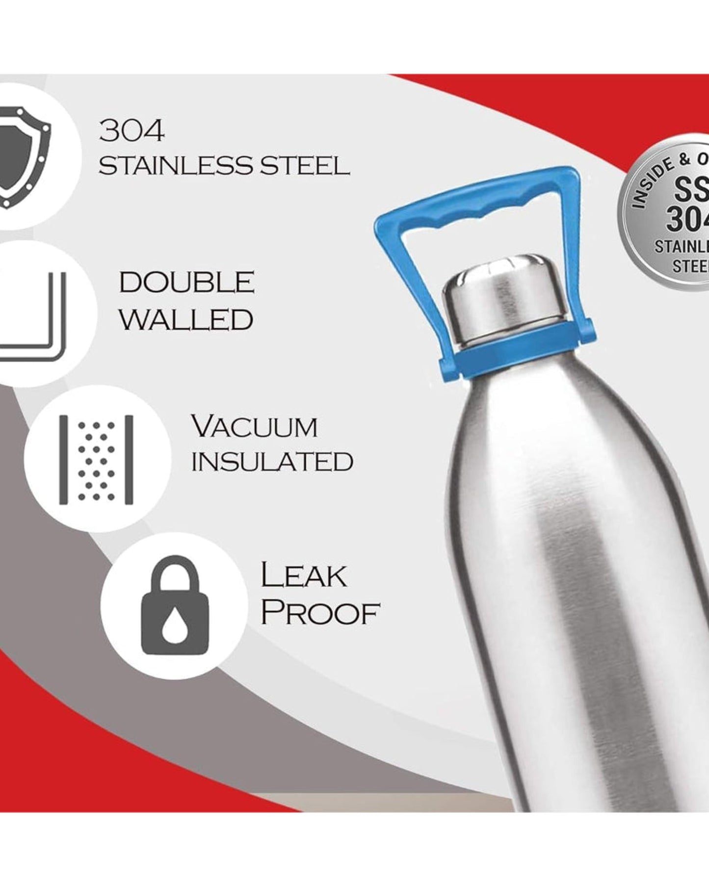 Milton Vacuum Insulated Thermo Steel Duo Dlx 2000 Bottle (1.86L) With Handle | 18/8 Stainless Steel, Keeps Drinks Hot And Cold For 24 Hours, Double-Walled Thermos Flask With Inner Copper Coating