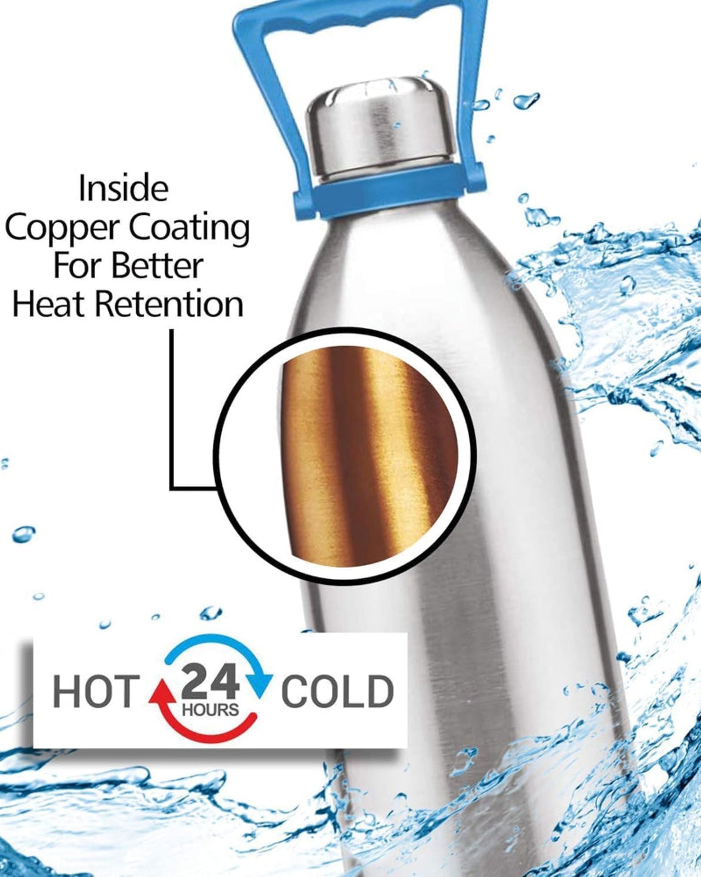 Milton Vacuum Insulated Thermo Steel Duo Dlx 2000 Bottle (1.86L) With Handle | 18/8 Stainless Steel, Keeps Drinks Hot And Cold For 24 Hours, Double-Walled Thermos Flask With Inner Copper Coating