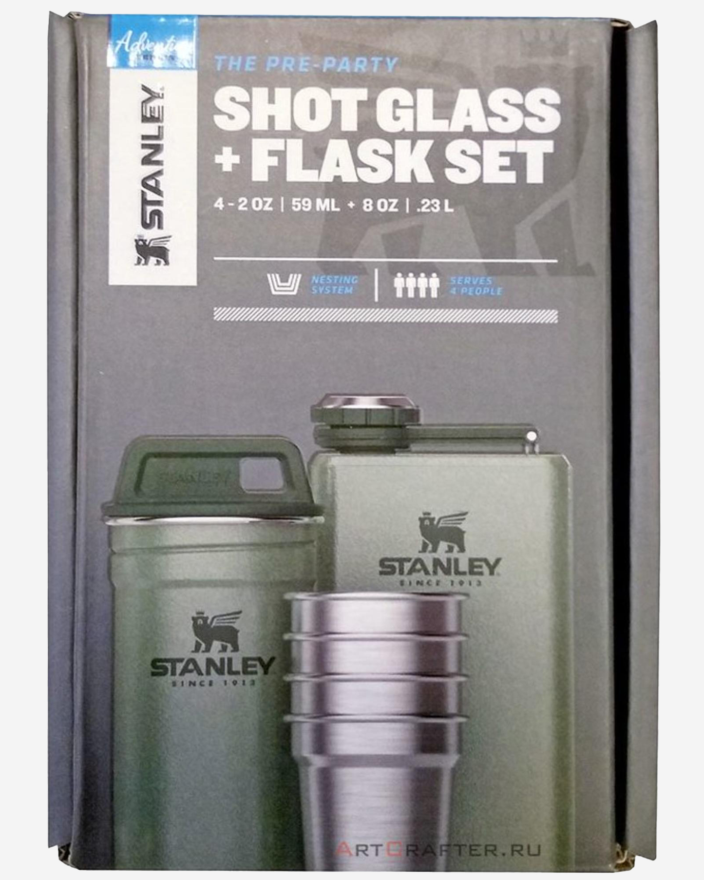 Stanley Adventure Nesting Shot Glass & Flask Set Hammertone Green