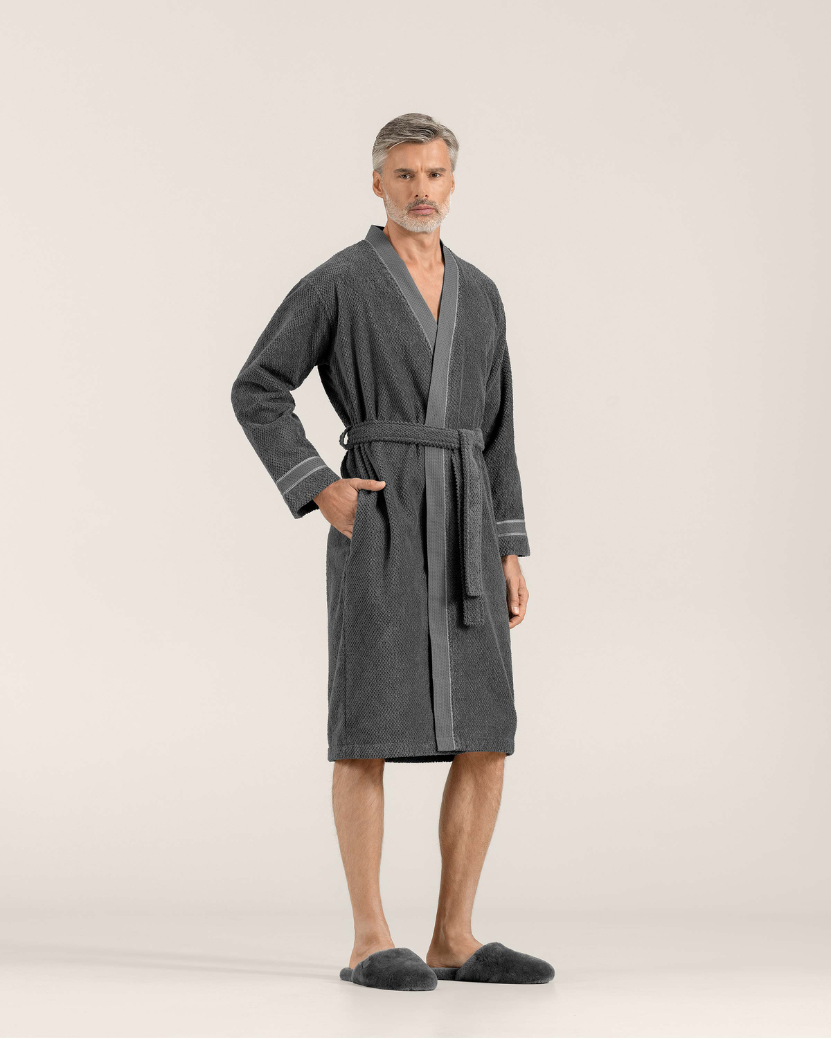 Togas Miel Terry Velour Men's Robe in Grey