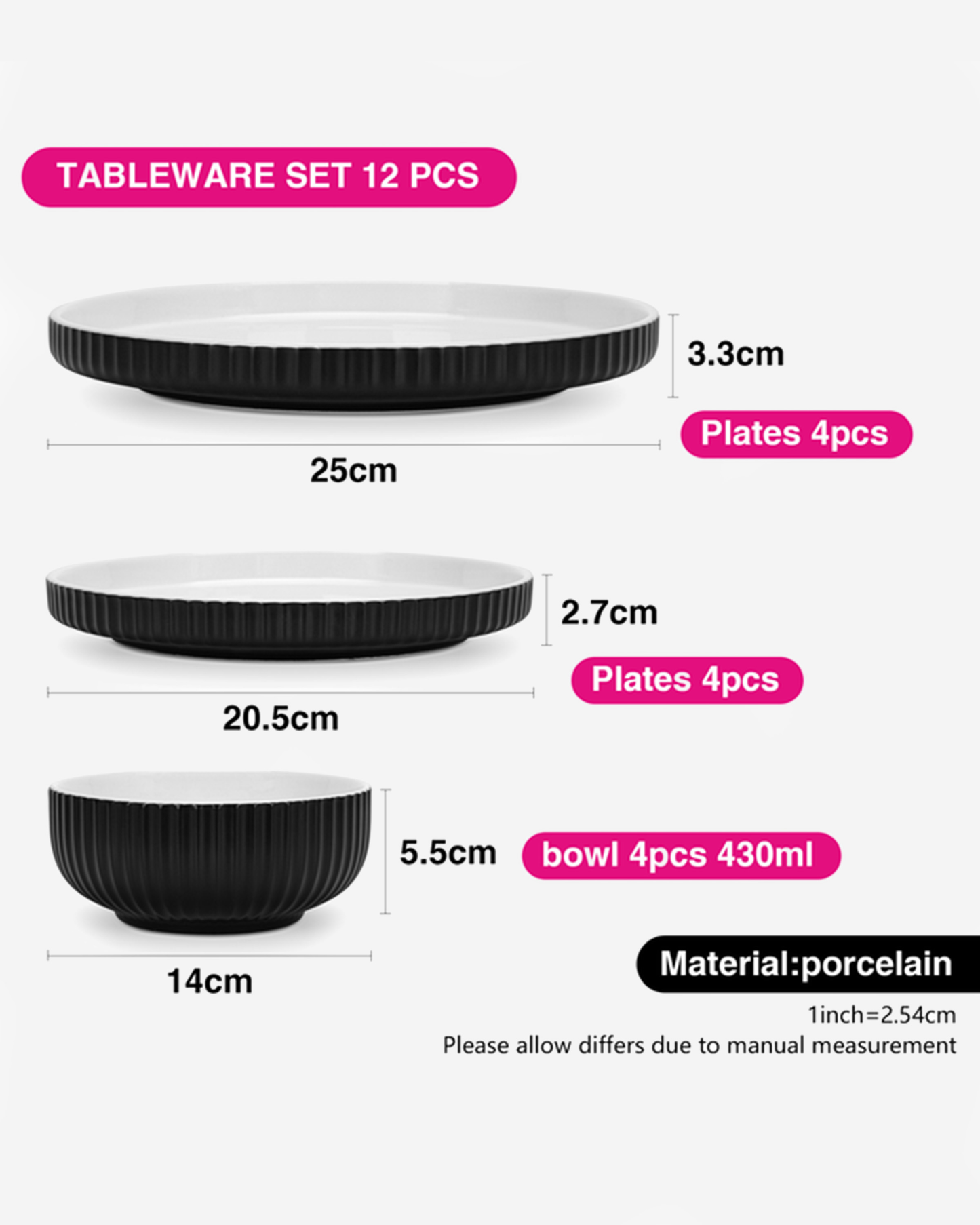 Fissman Durable Porcelain Tableware Set Onyx 12 Piece