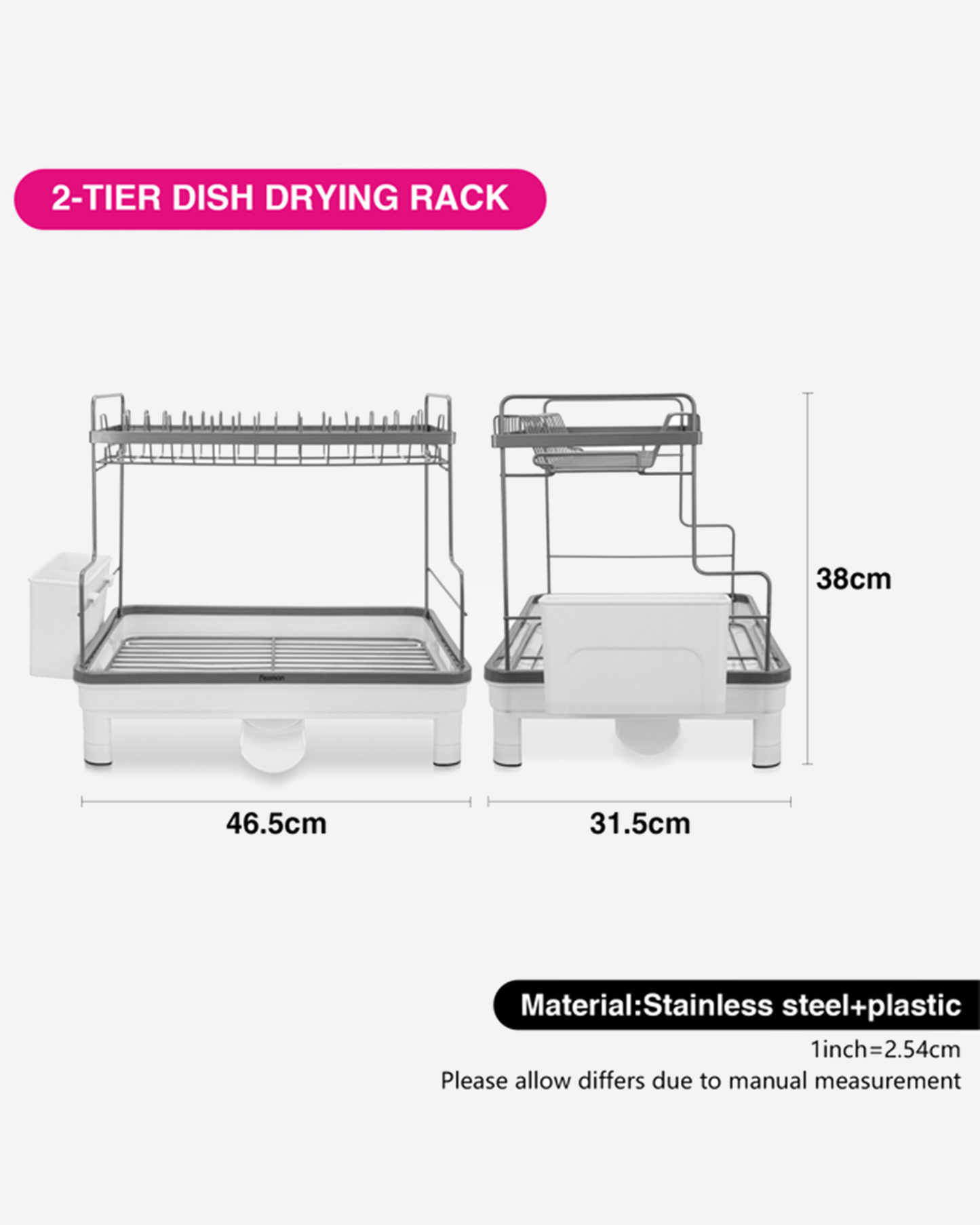 Fissman Stainless Steel & Plastic 2 Tier Dish Drying Rack 48×32×38cm